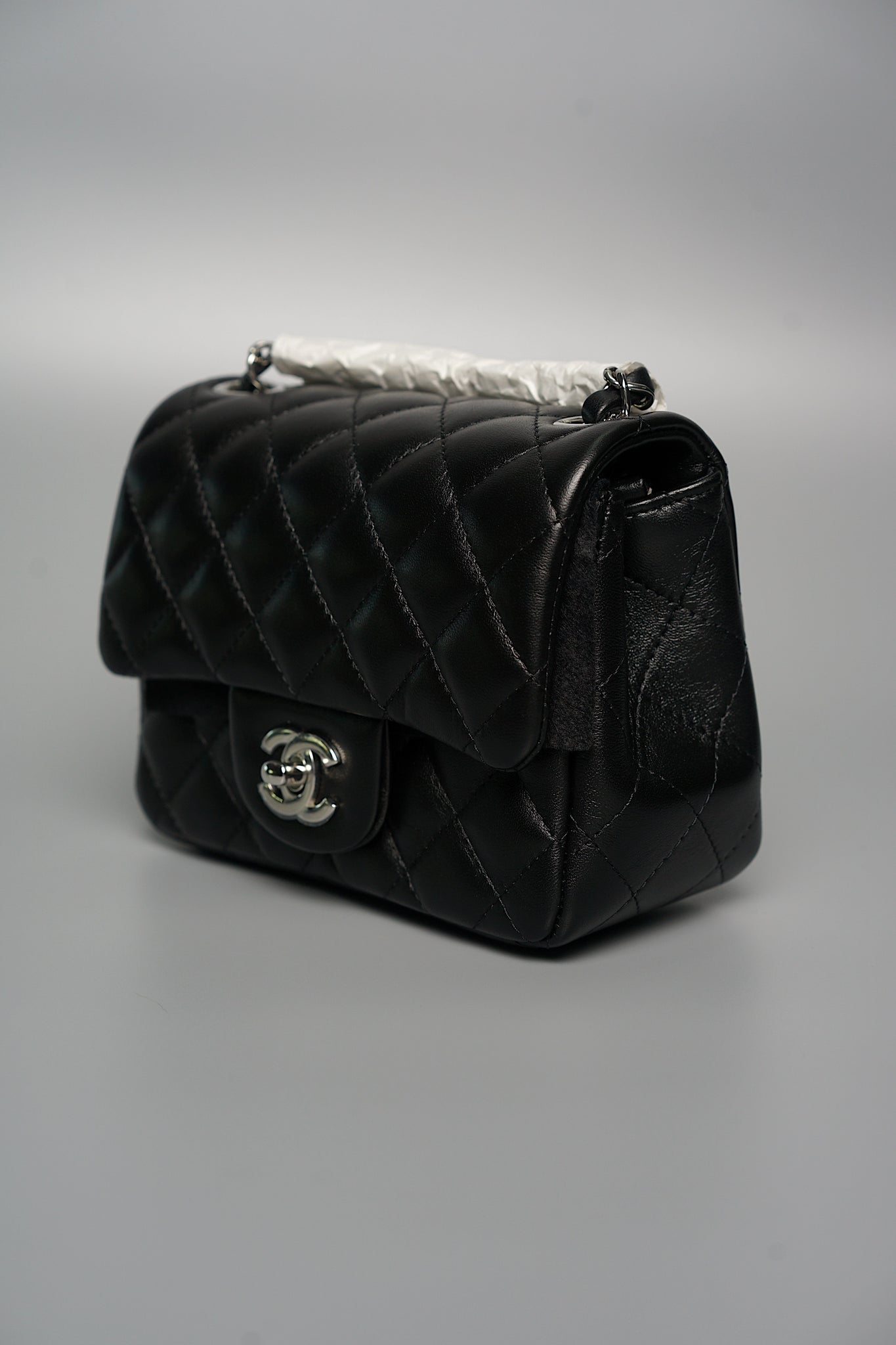 Chanel Classic Mini Square Flap in Black Lambskin Shw (Brand New)