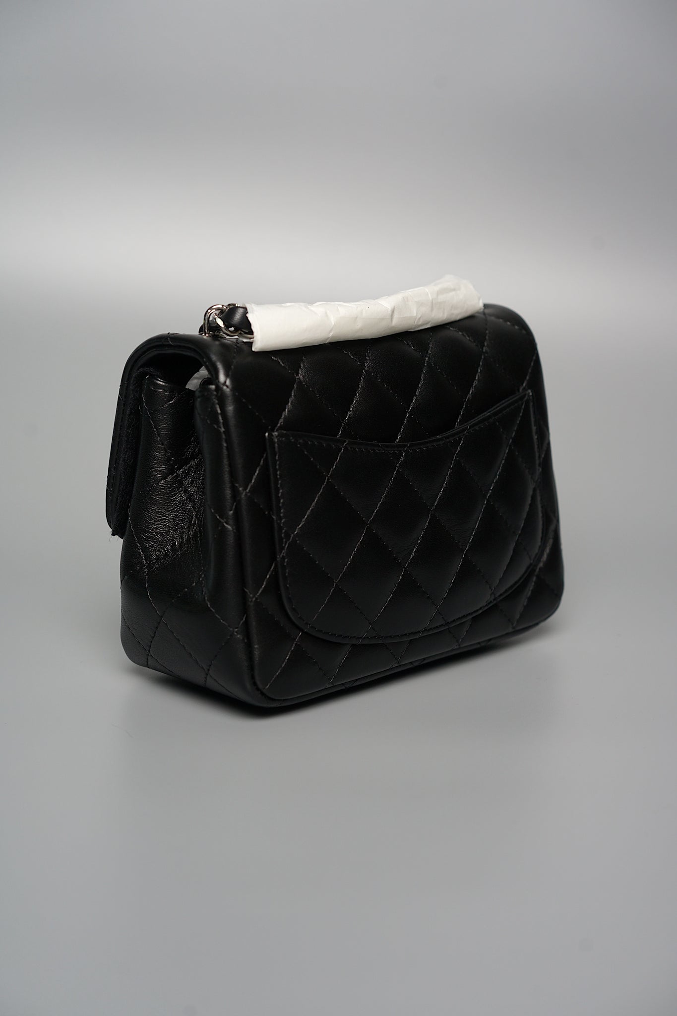 Chanel Classic Mini Square Flap in Black Lambskin Shw (Brand New)
