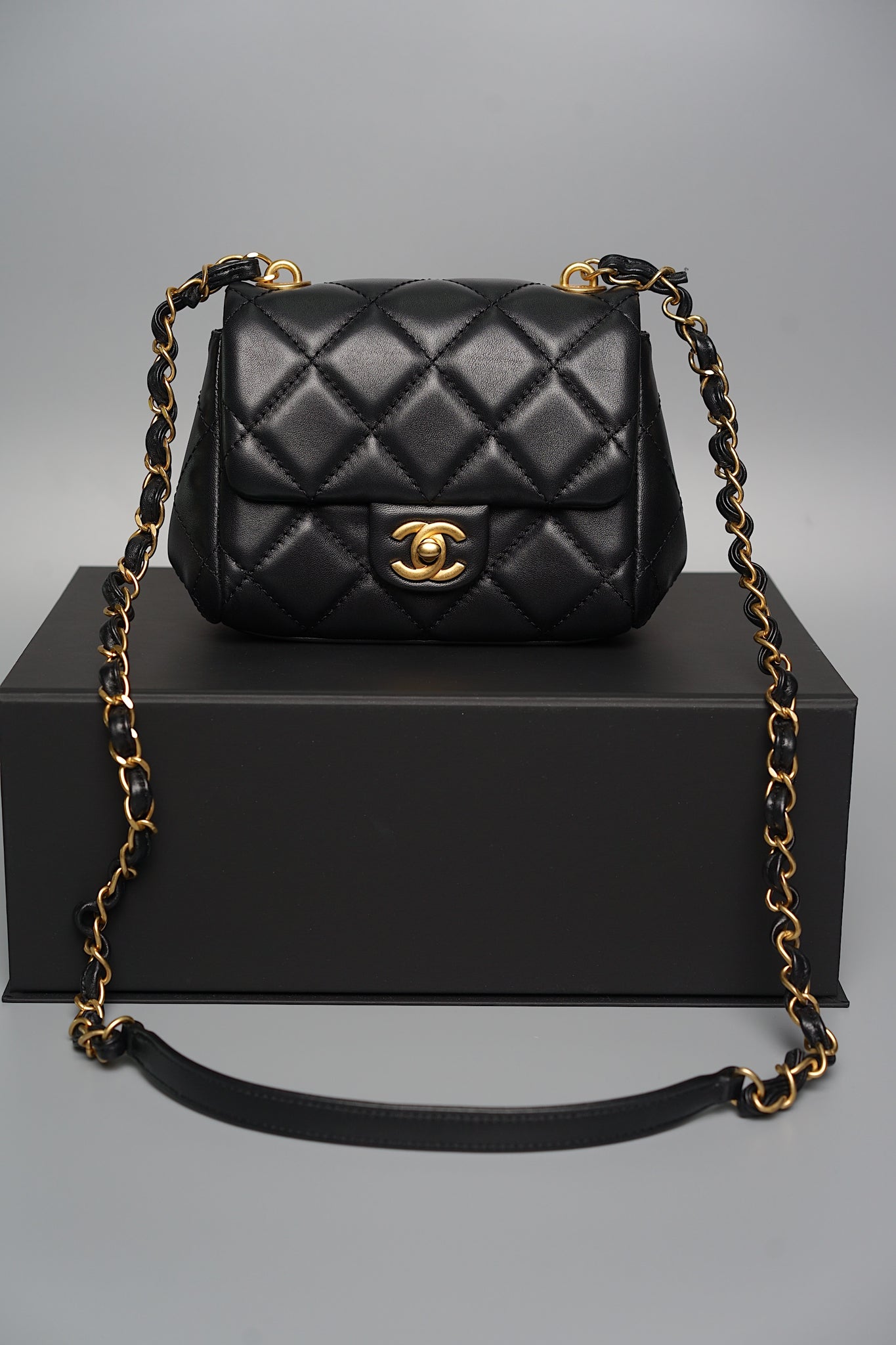 Chanel Mini Square Flap Bag in Black Lambskin Ghw