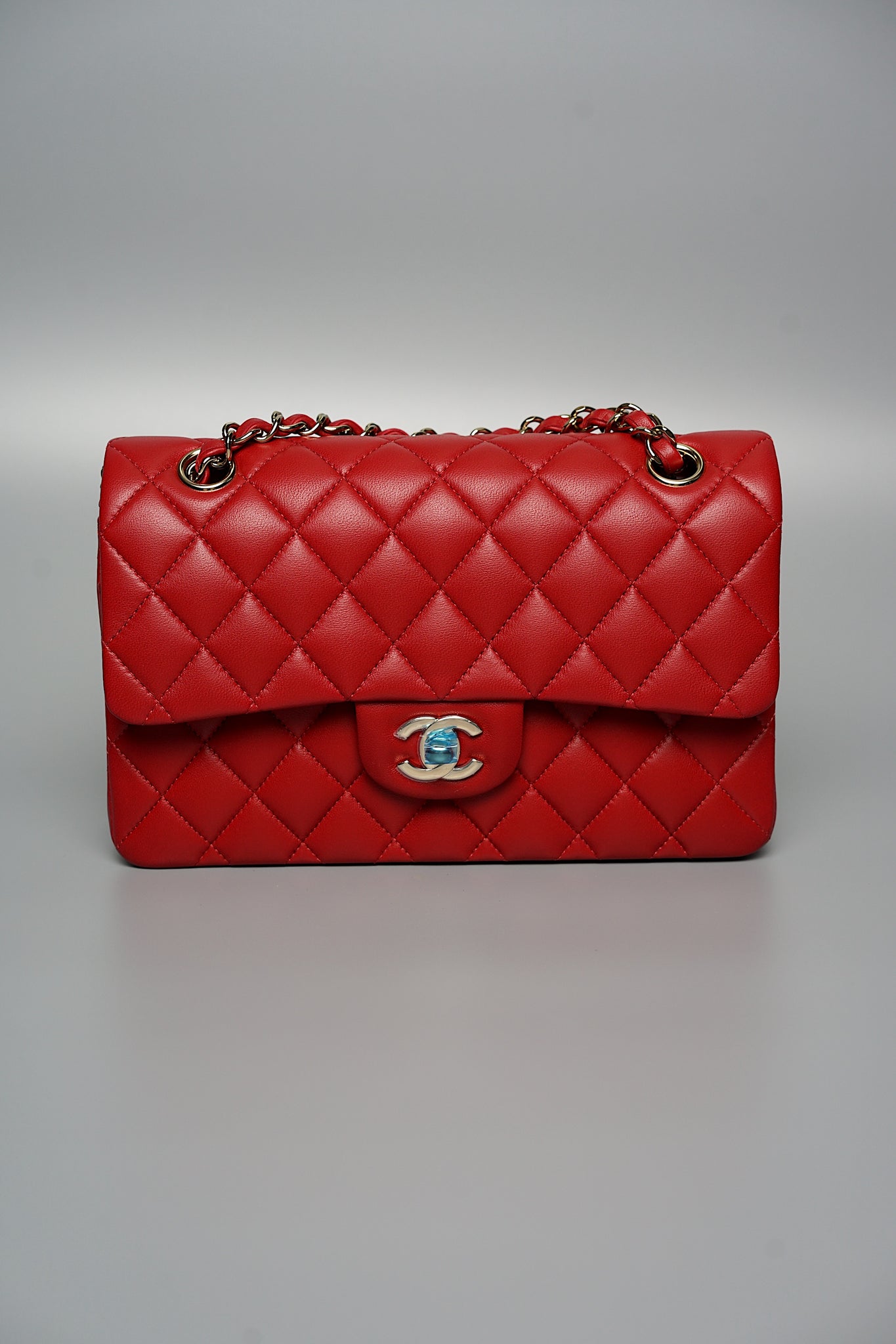 Chanel Small Classic Double Flap in Red Lambskin Ghw (Brand New)