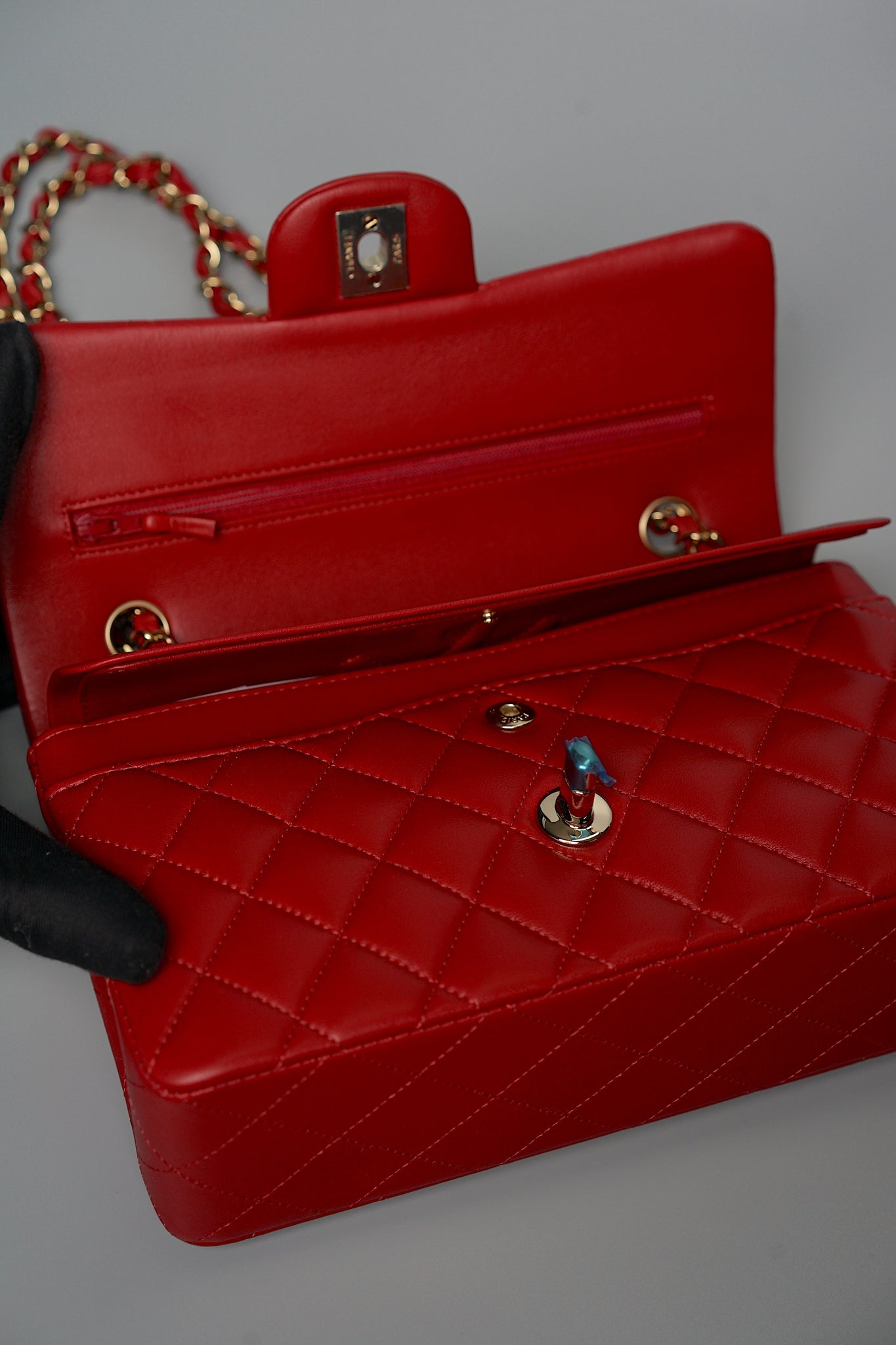 Chanel Small Classic Double Flap in Red Lambskin Ghw (Brand New)