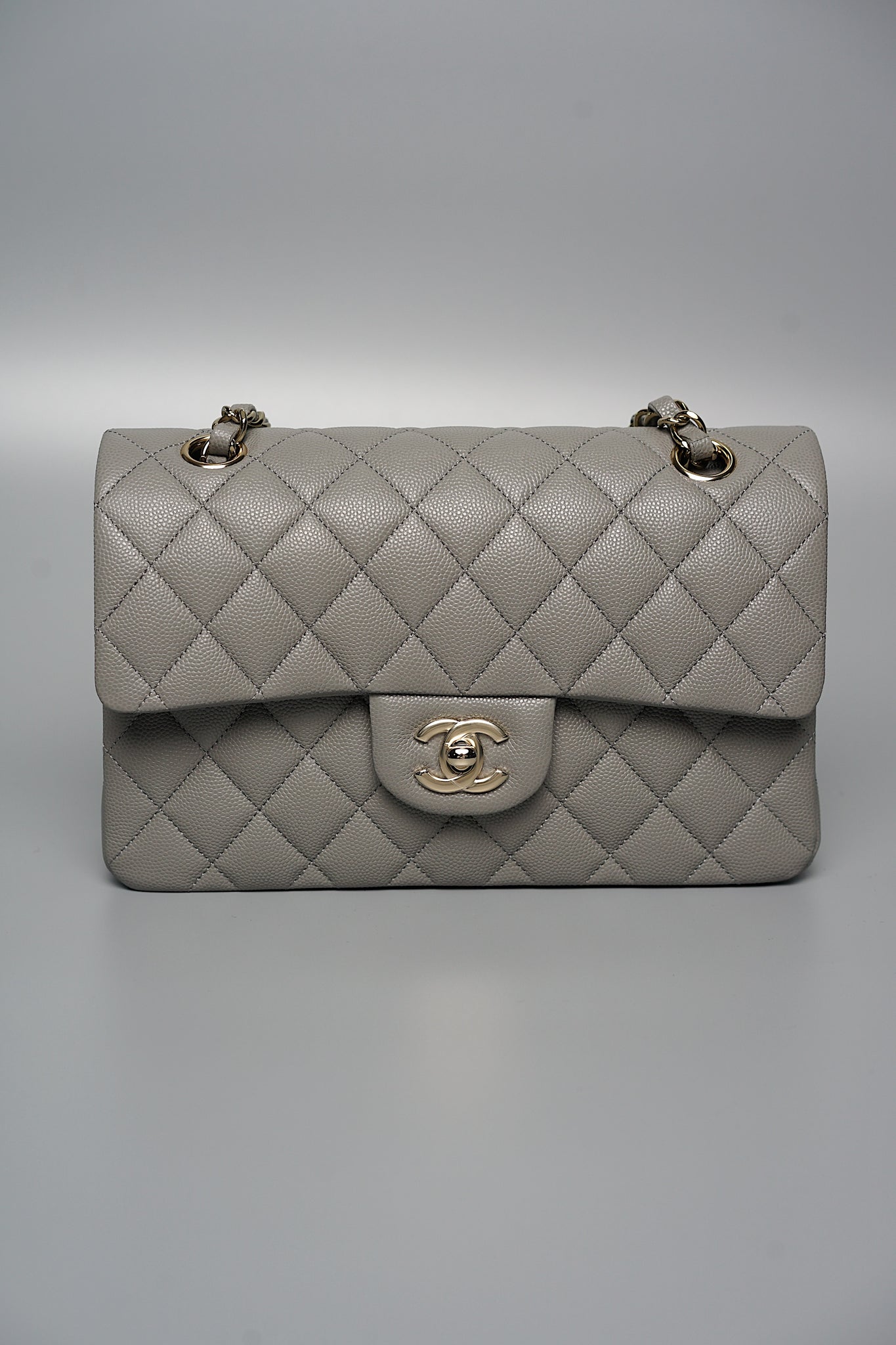 Chanel Small Classic Double Flap in Grey Caviar Ghw (Brand New)