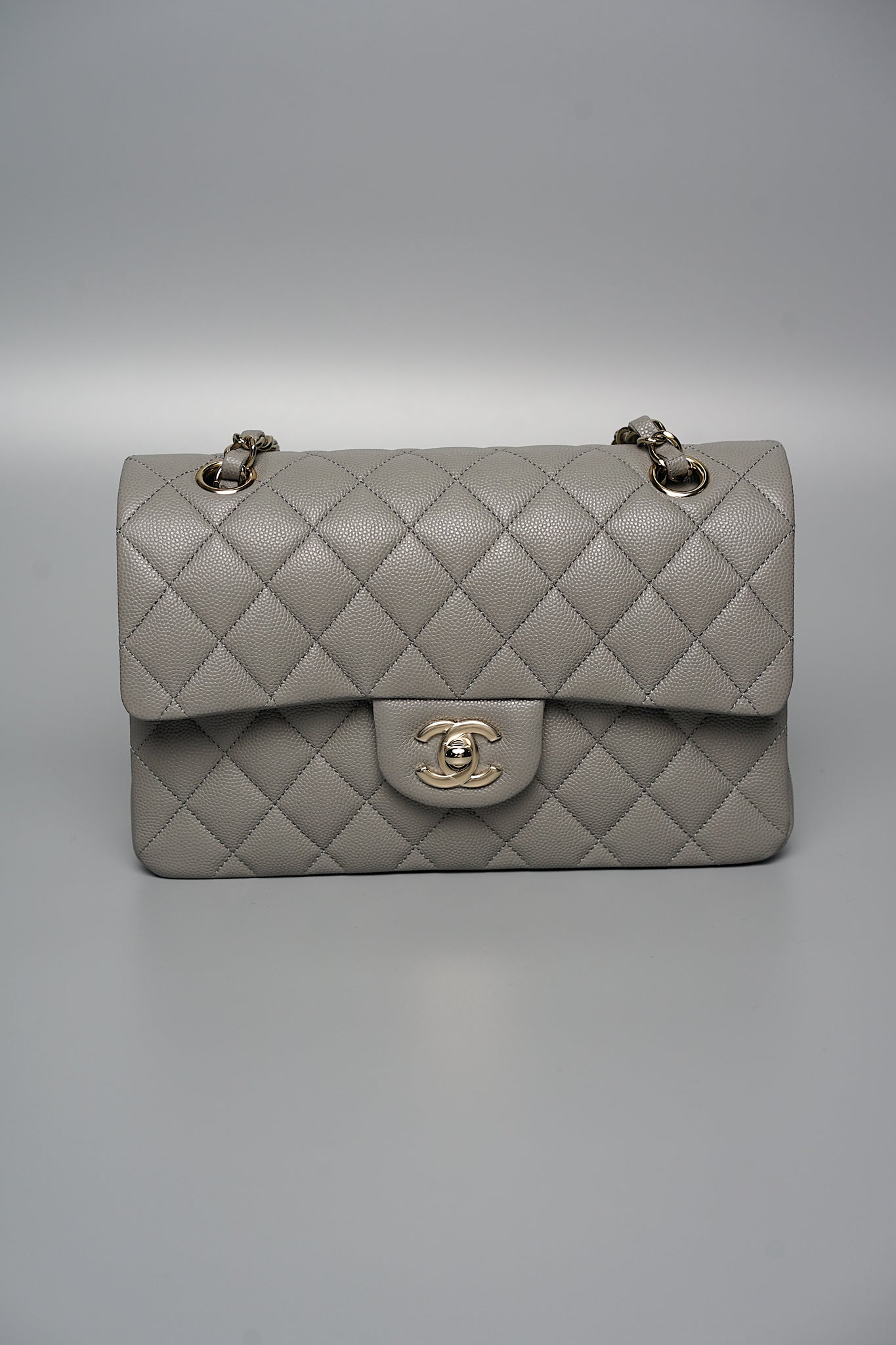 Chanel Small Classic Double Flap in Grey Caviar Ghw (Brand New)