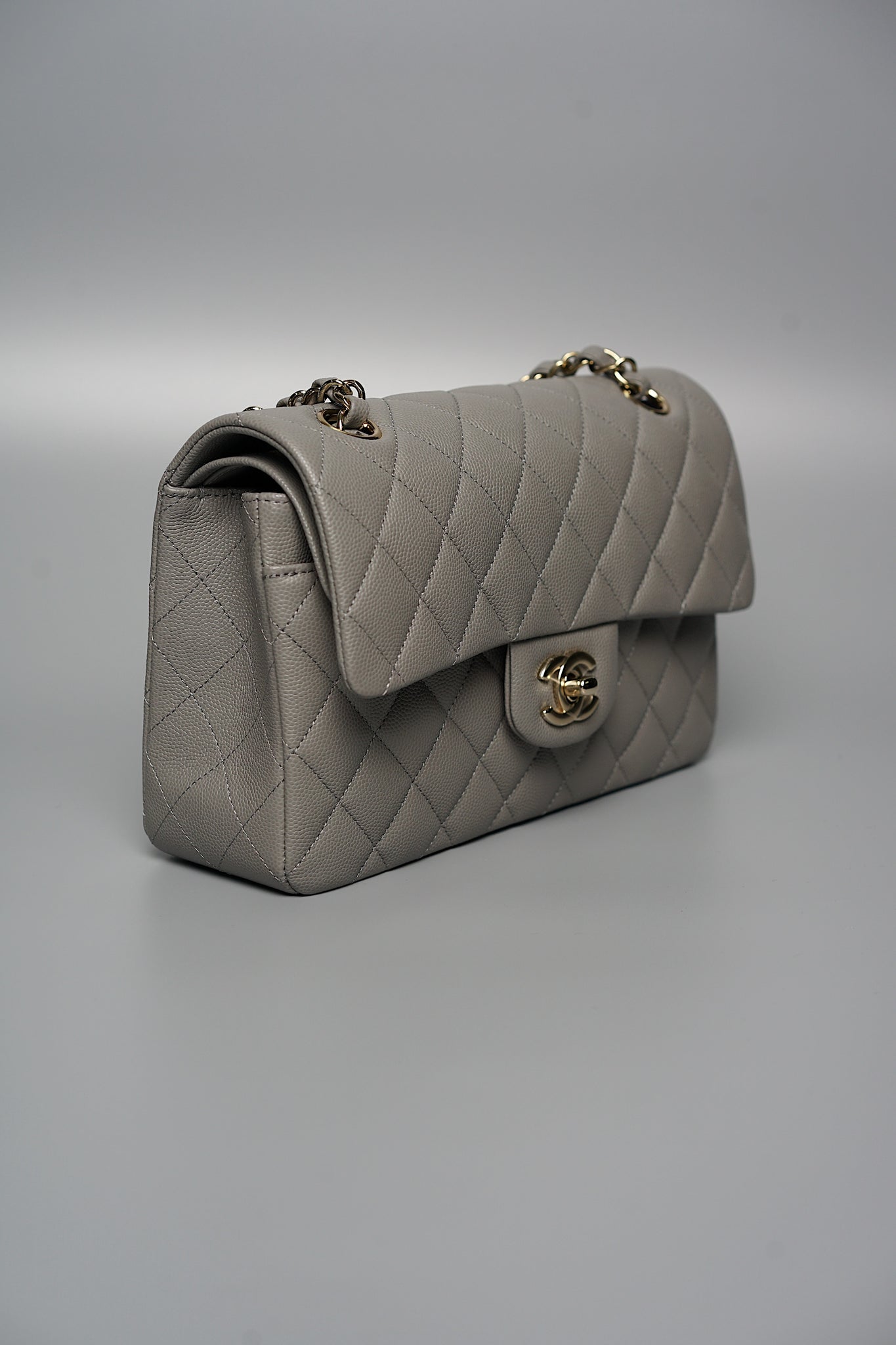 Chanel Small Classic Double Flap in Grey Caviar Ghw (Brand New)