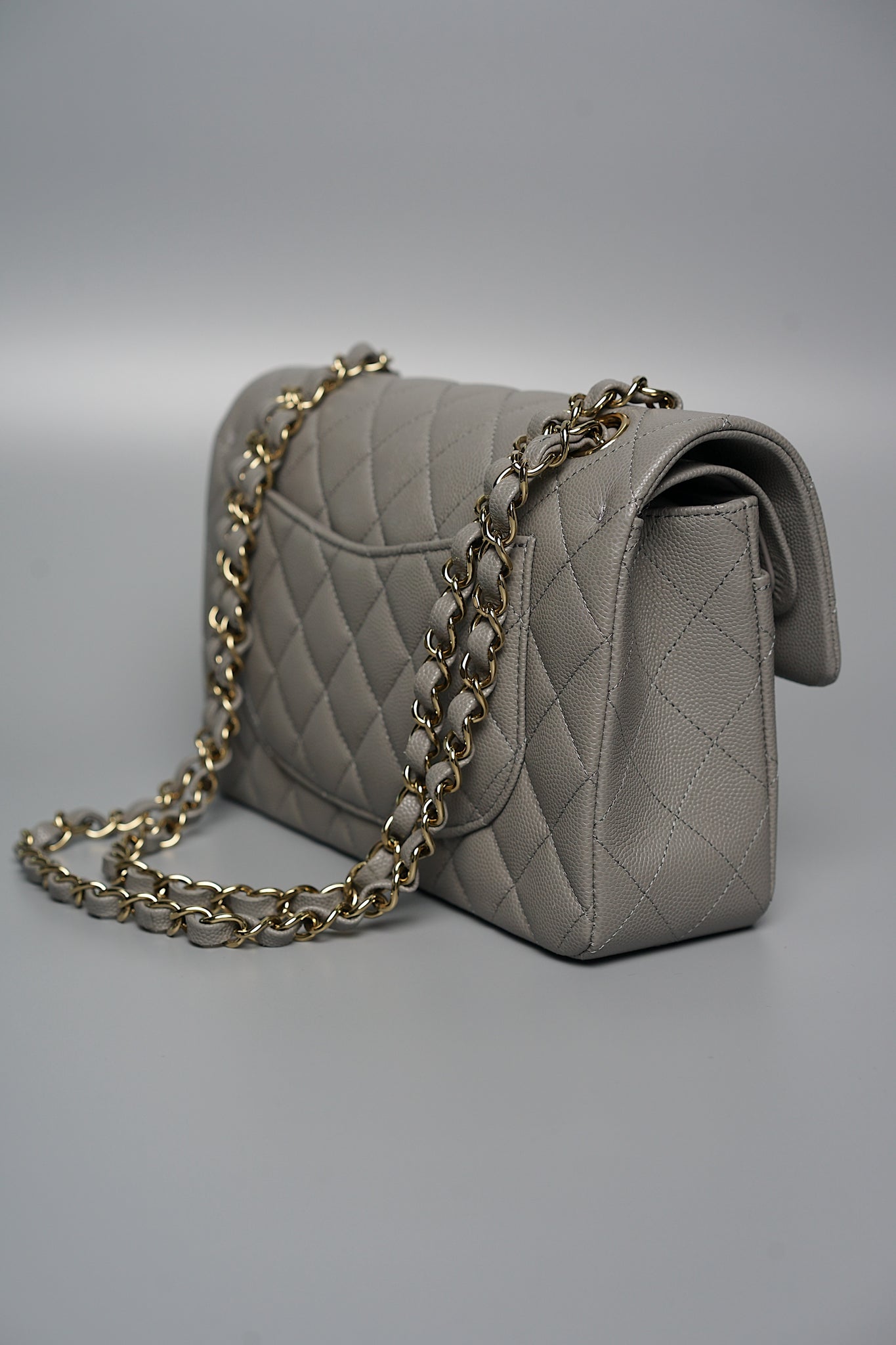 Chanel Small Classic Double Flap in Grey Caviar Ghw (Brand New)