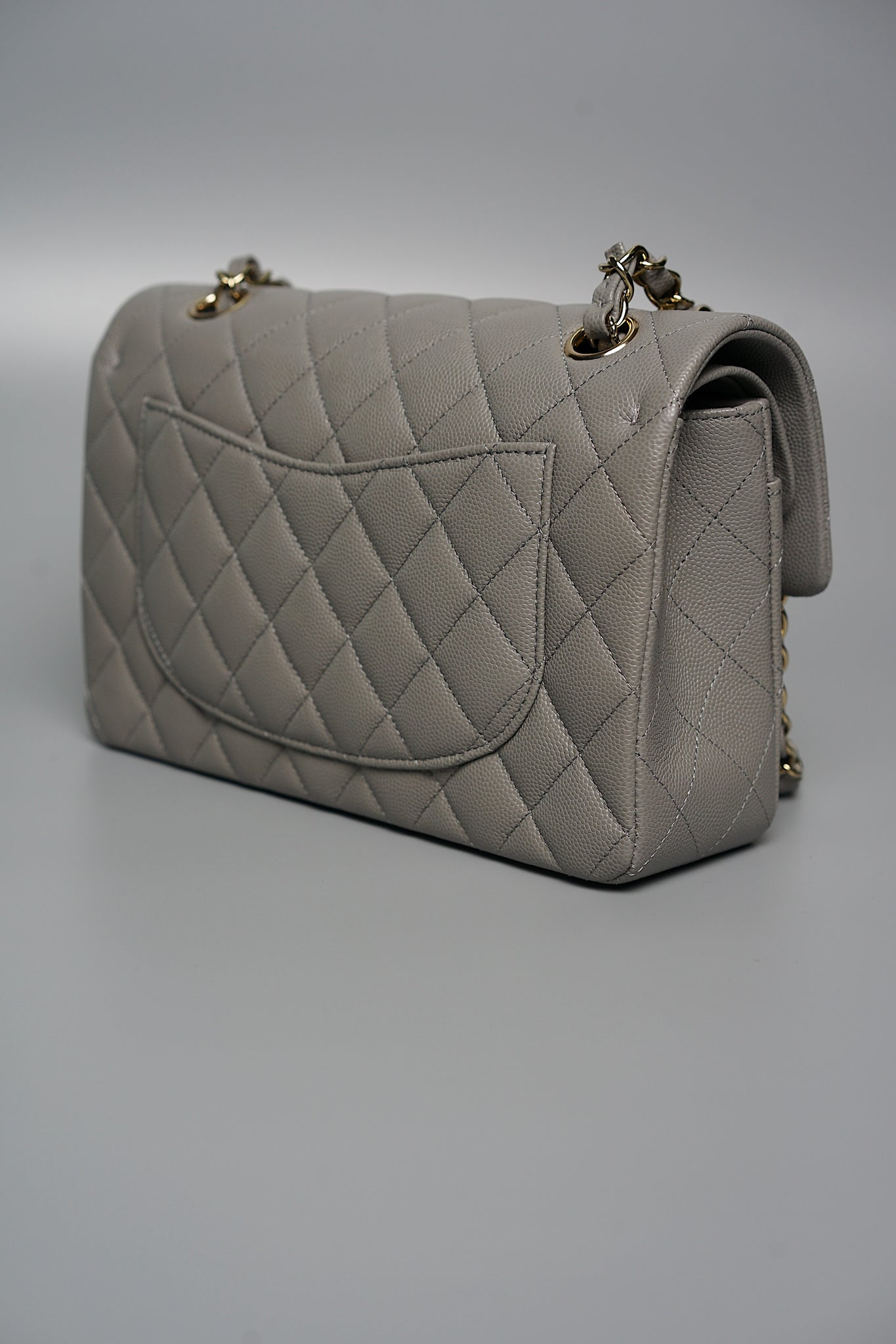 Chanel Small Classic Double Flap in Grey Caviar Ghw (Brand New)