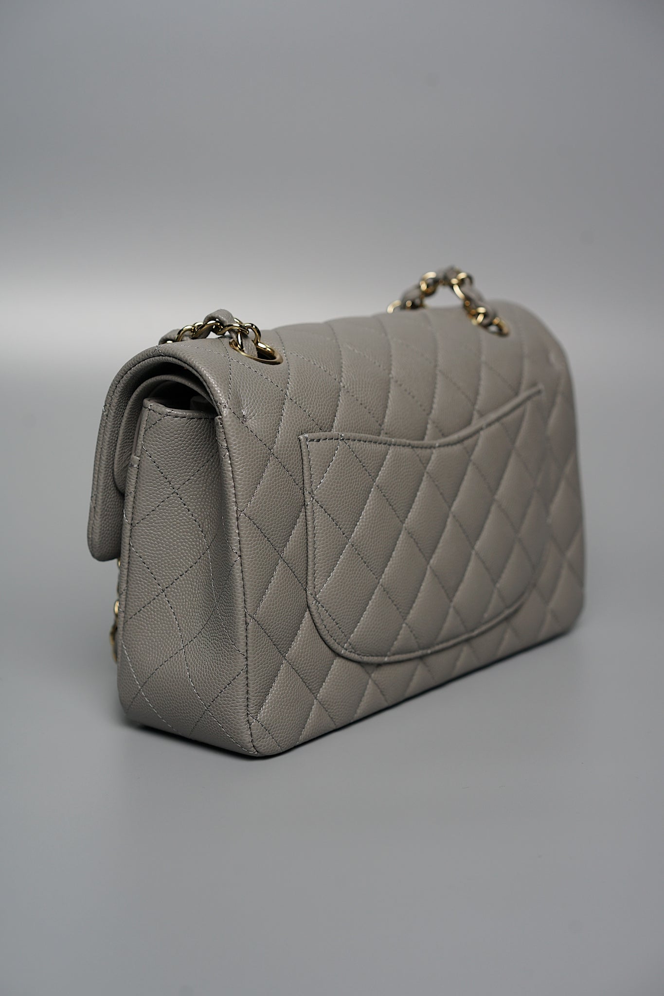 Chanel Small Classic Double Flap in Grey Caviar Ghw (Brand New)