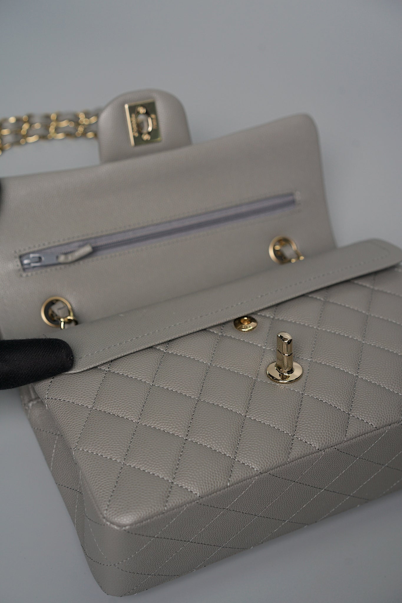 Chanel Small Classic Double Flap in Grey Caviar Ghw (Brand New)