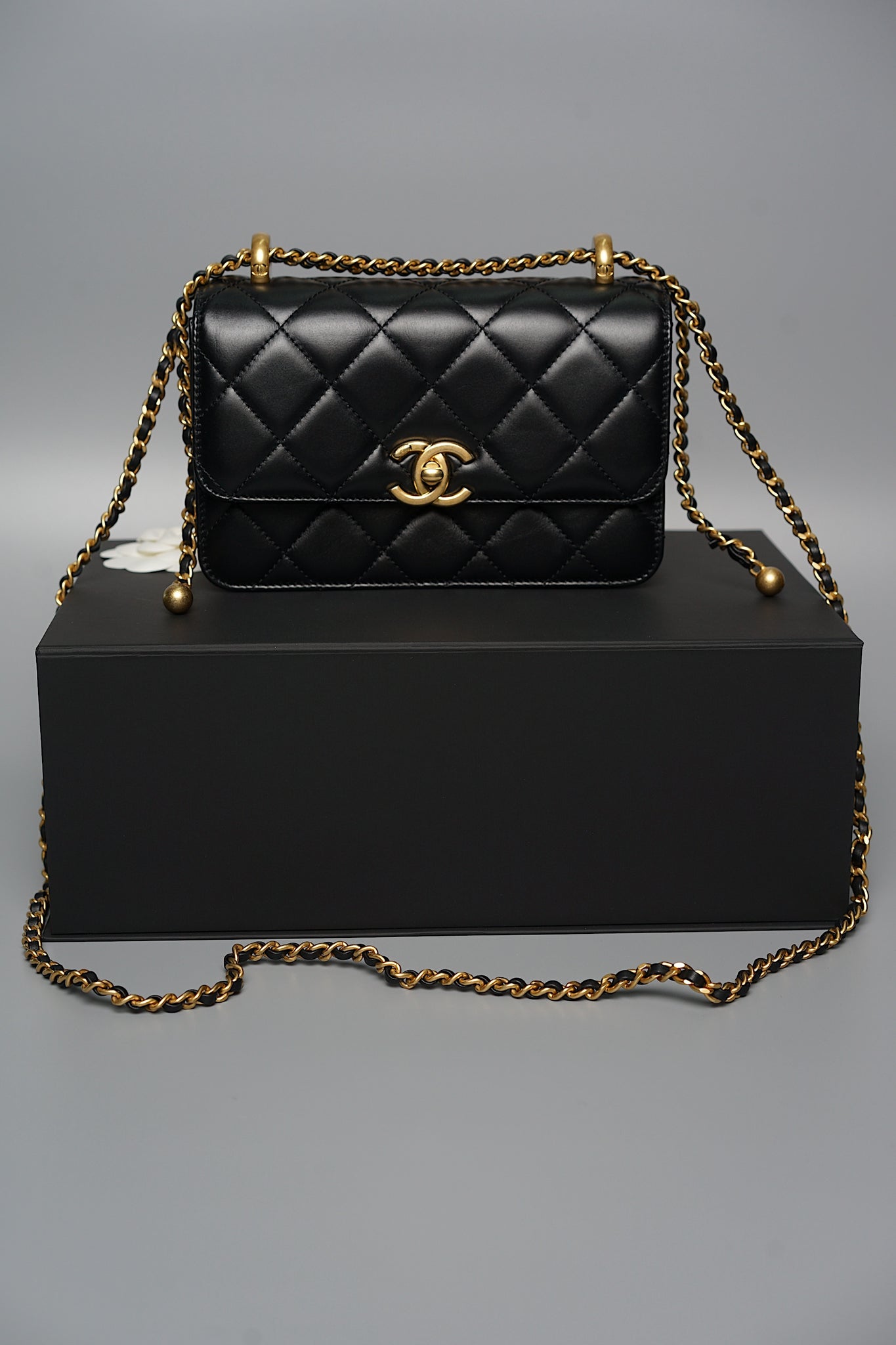 Chanel Mini Double Pearl Crush 19cm in Black Calfskin Ghw (Brand New)