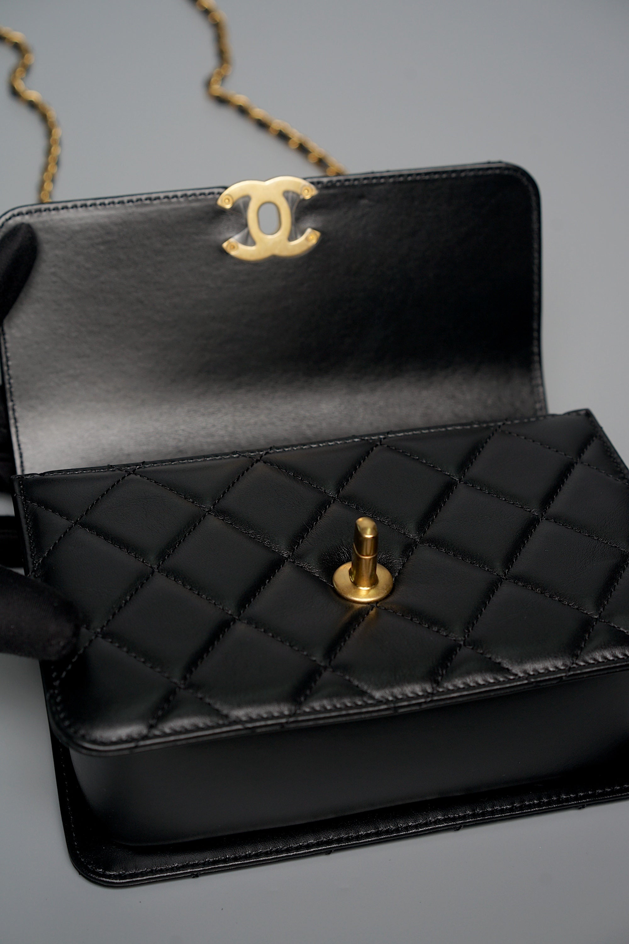 Chanel Mini Double Pearl Crush 19cm in Black Calfskin Ghw (Brand