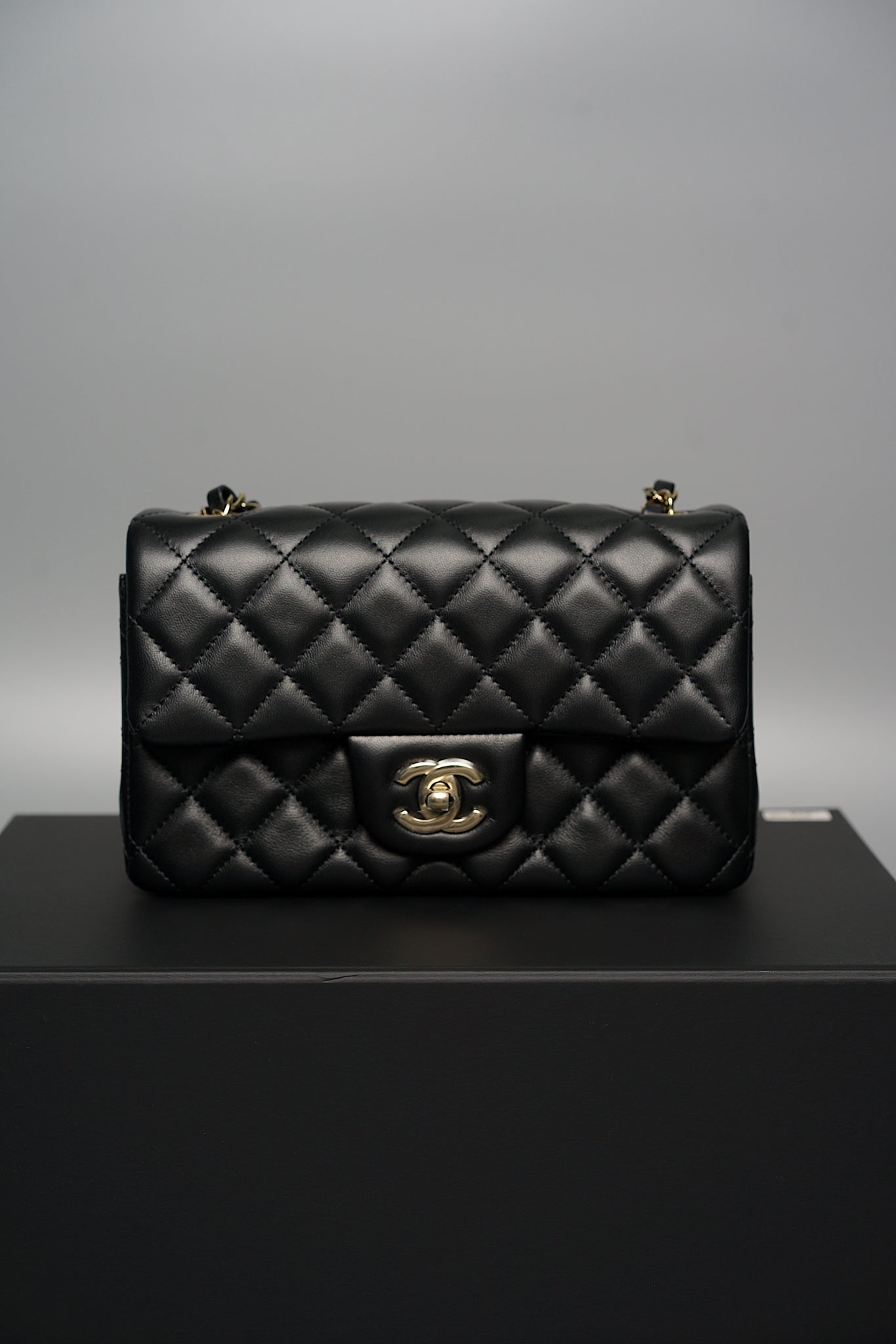 Chanel Classic Mini Rectangle Flap Bag in Black Lambskin Ghw (Brand New)