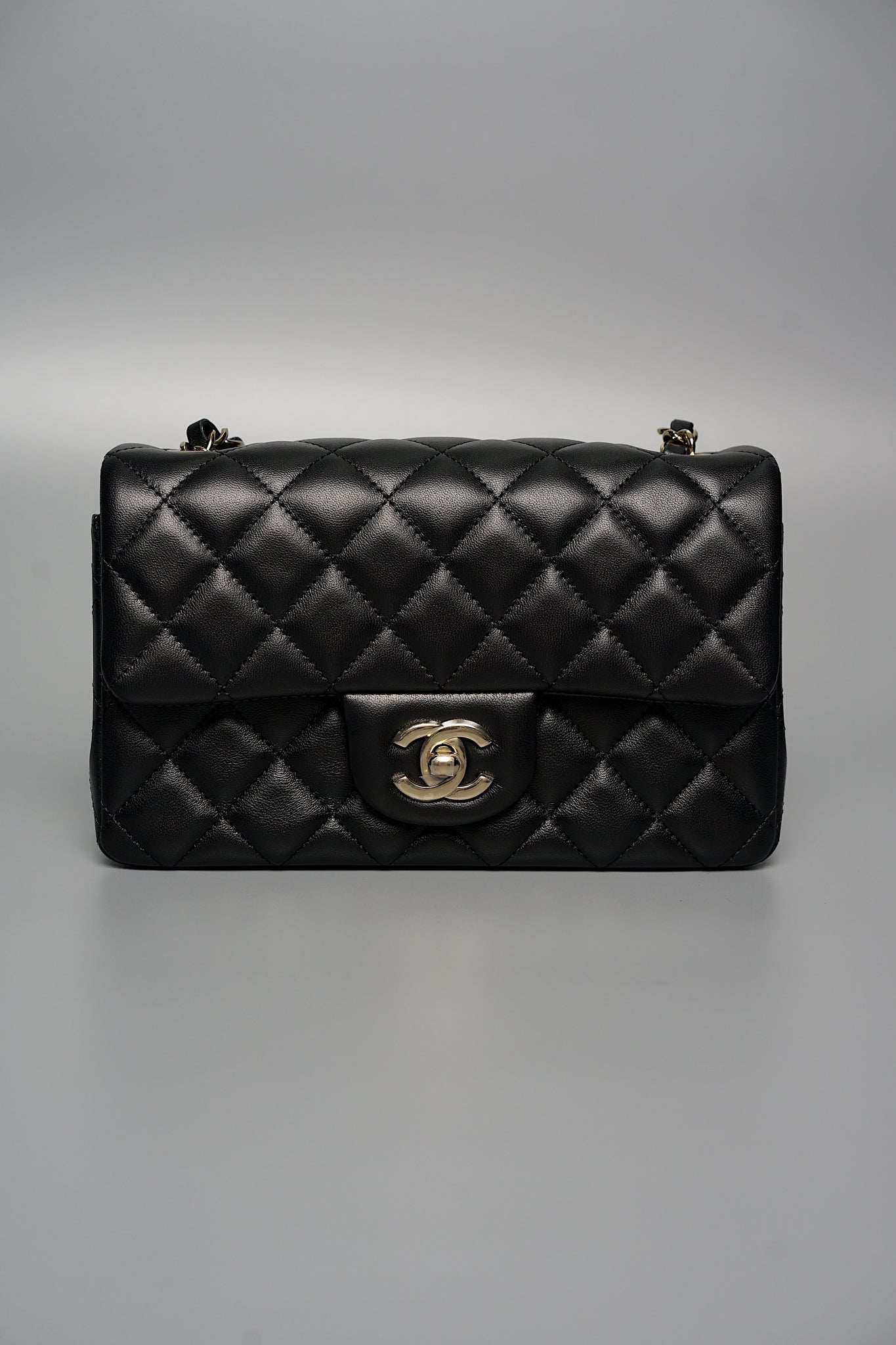 Chanel Classic Mini Rectangle Flap Bag in Black Lambskin Ghw (Brand New)