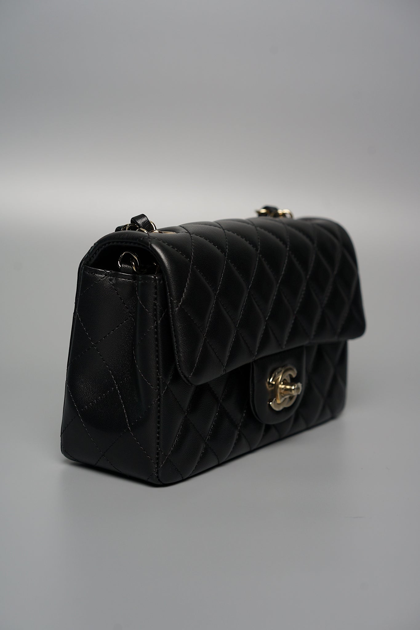 Chanel Classic Mini Rectangle Flap Bag in Black Lambskin Ghw (Brand New)