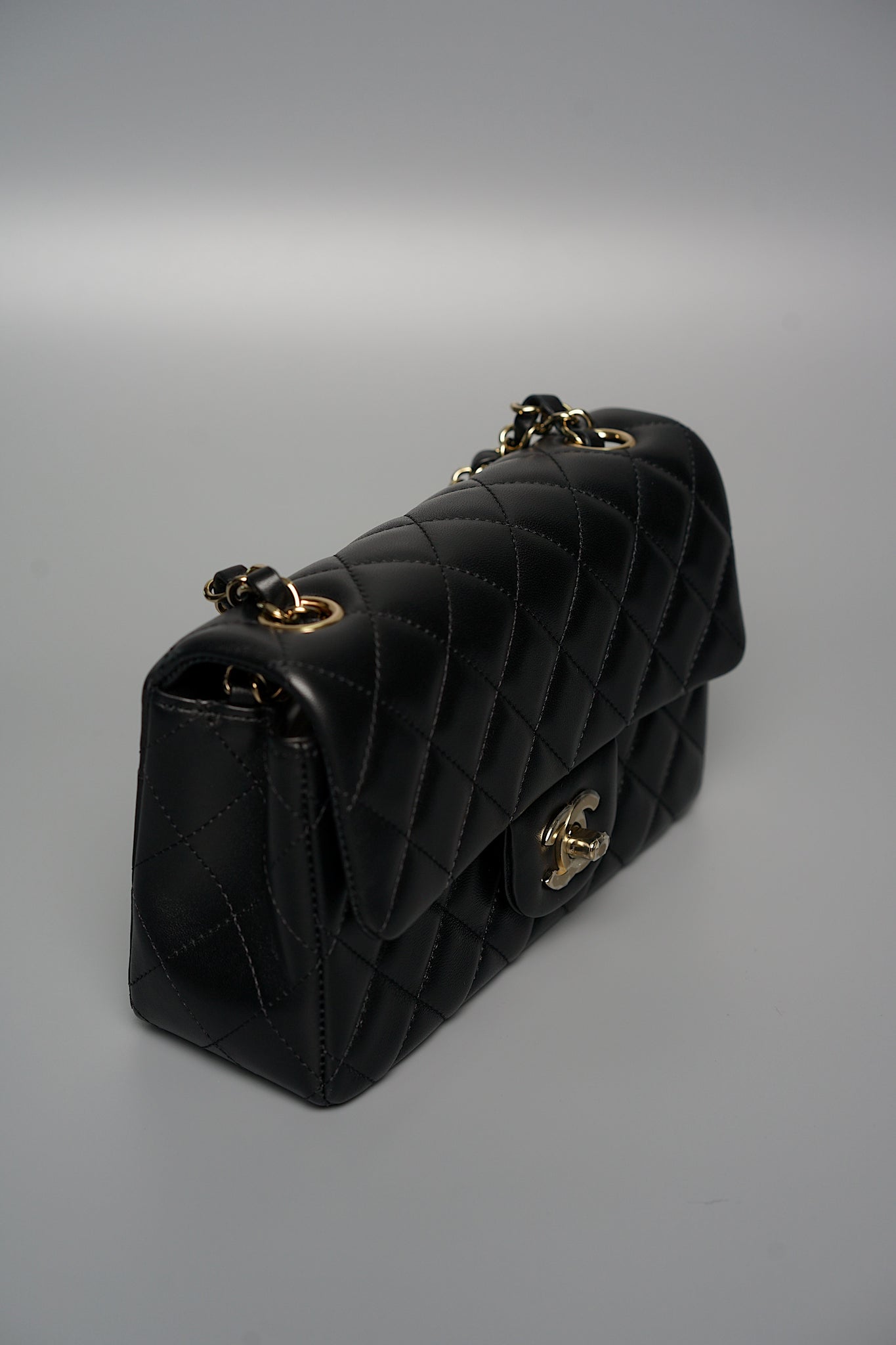 Chanel Classic Mini Rectangle Flap Bag in Black Lambskin Ghw (Brand New)