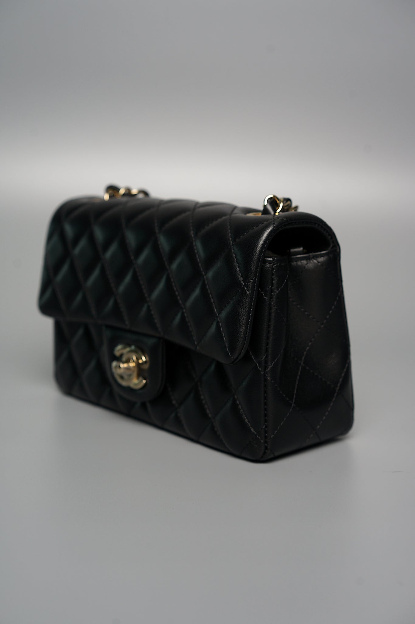 Chanel Classic Mini Rectangle Flap Bag in Black Lambskin Ghw (Brand New)