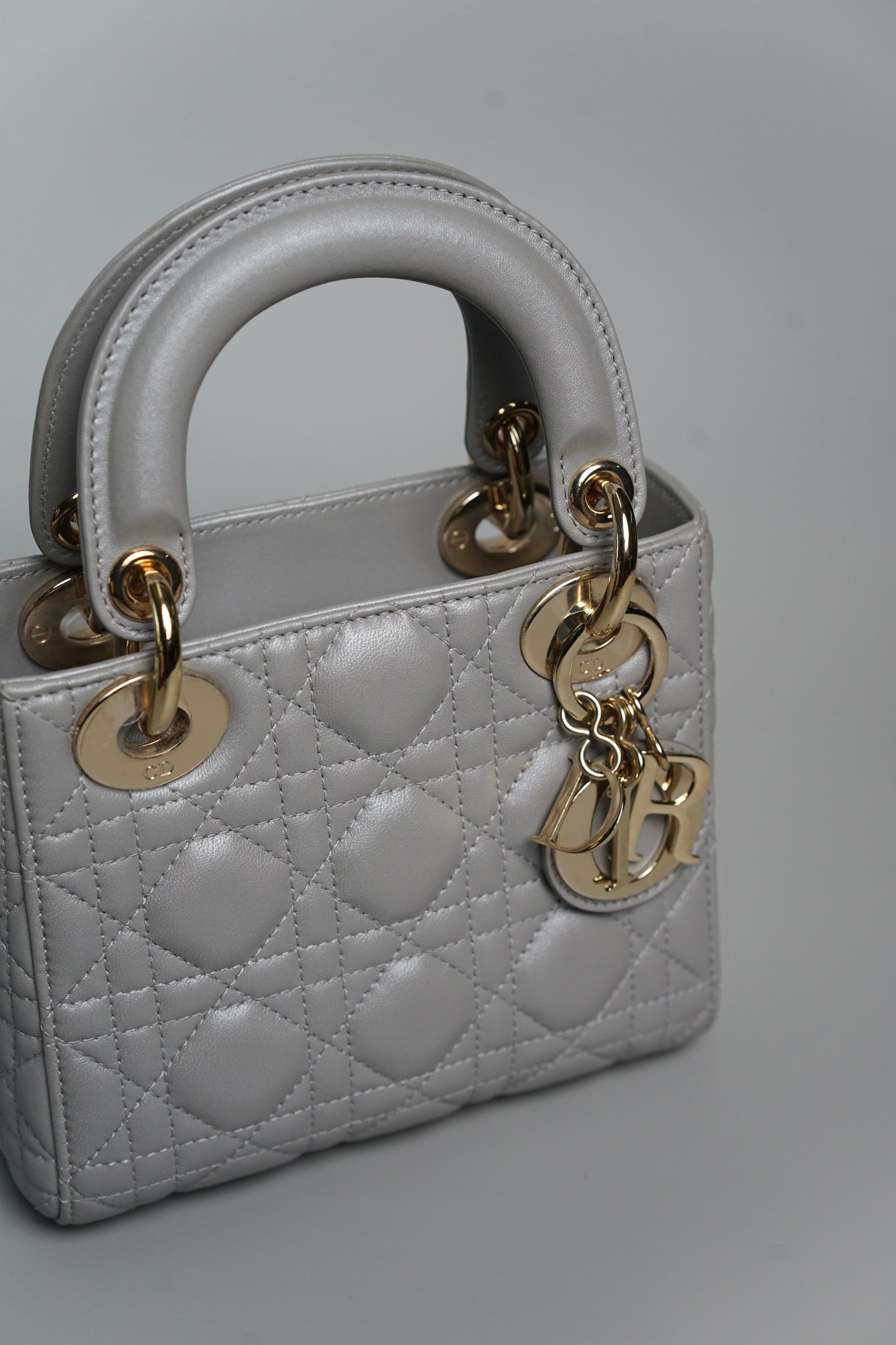 Mini Lady Dior Bag in Blue Grey Lambskin Lghw (Brand New)