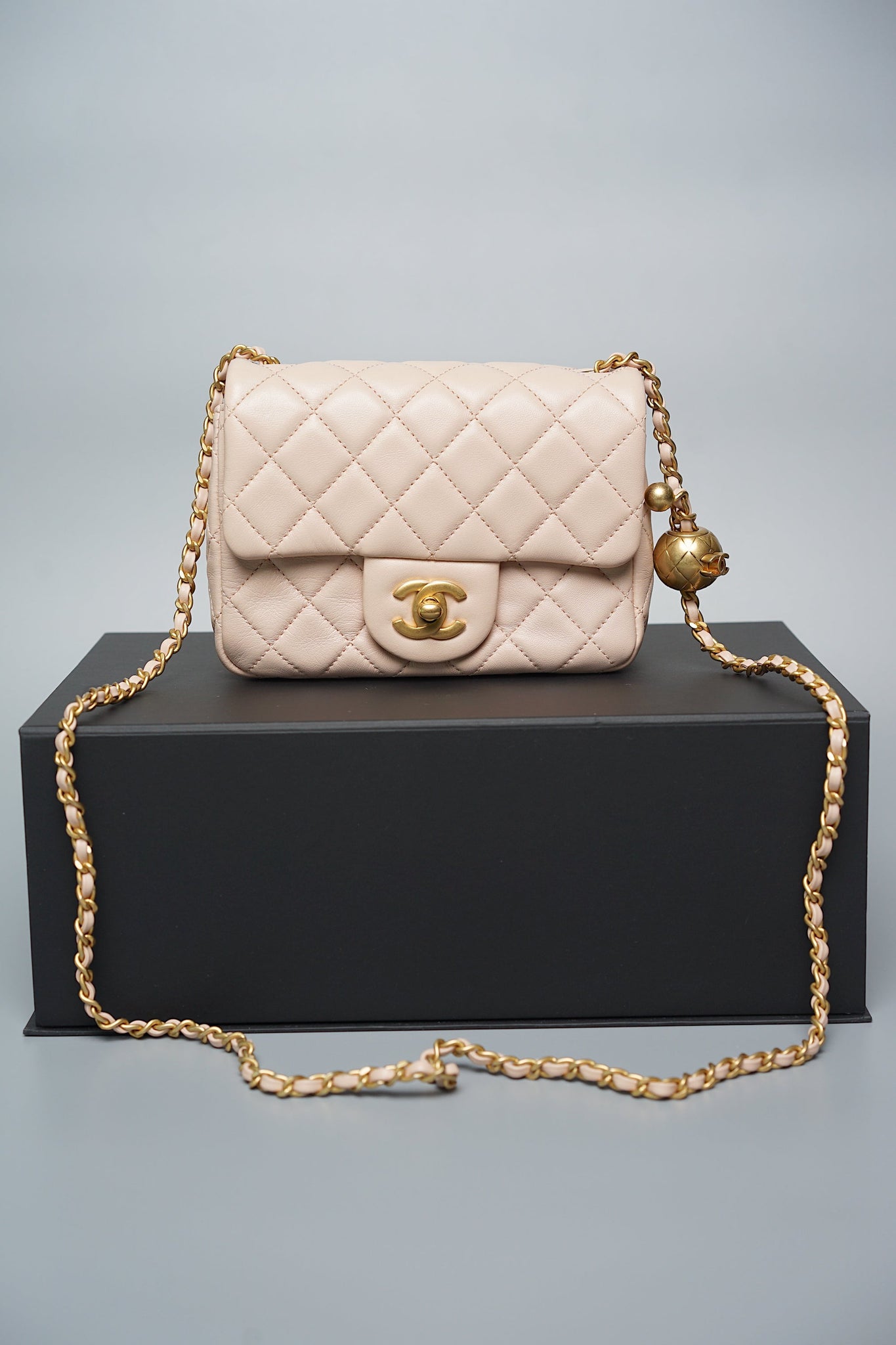 Chanel Mini Square in Rose Beige Lambskin (Brand New)