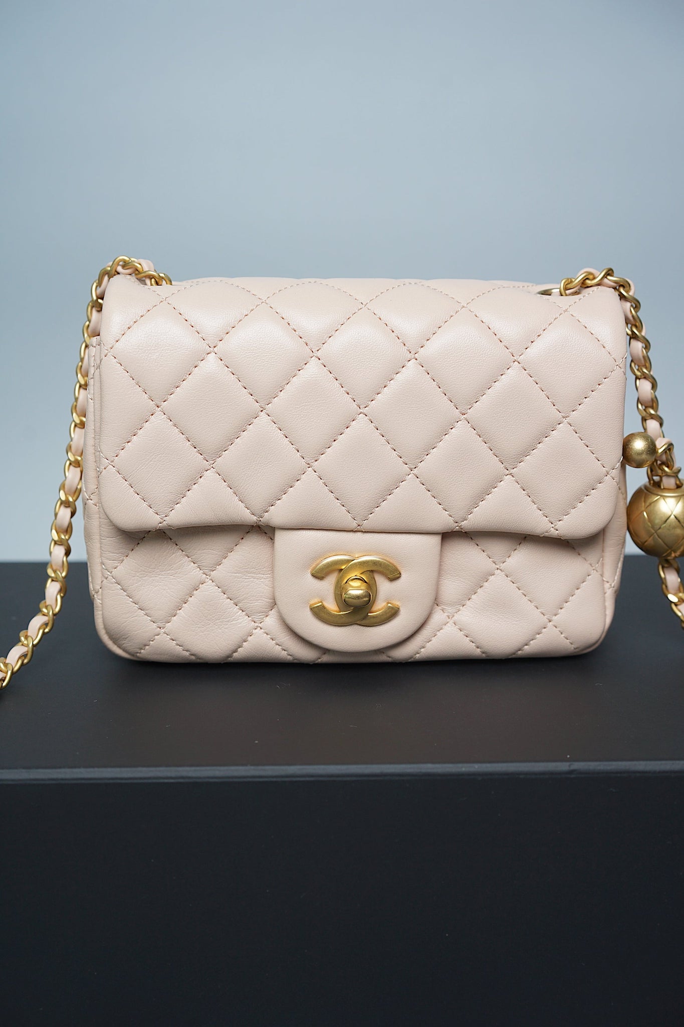 Chanel Mini Square in Rose Beige Lambskin (Brand New)