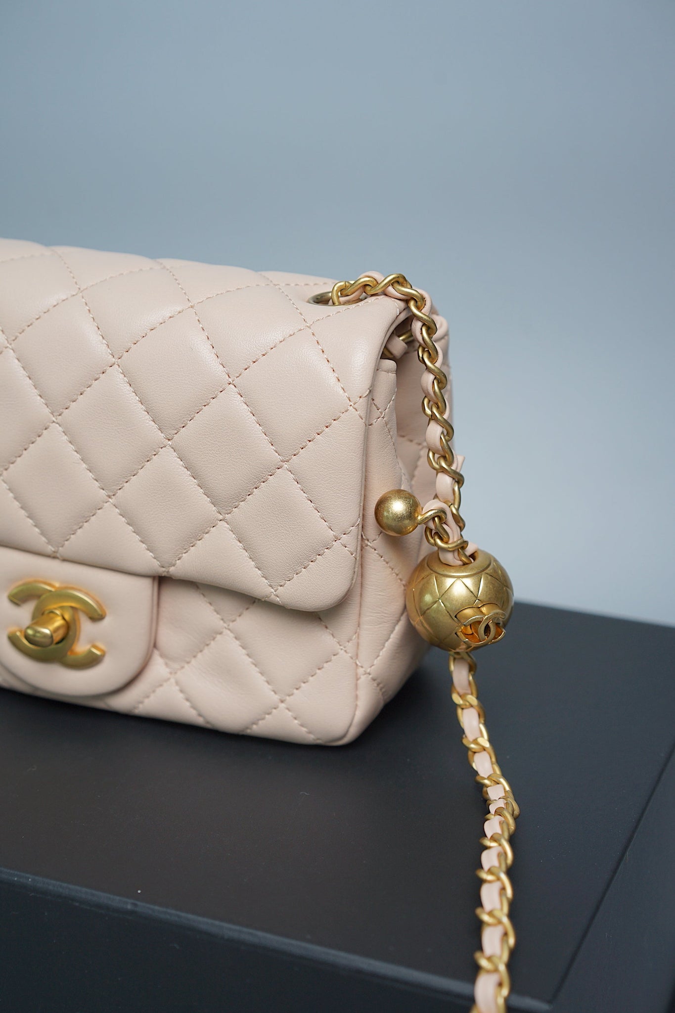 Chanel Mini Square in Rose Beige Lambskin (Brand New)