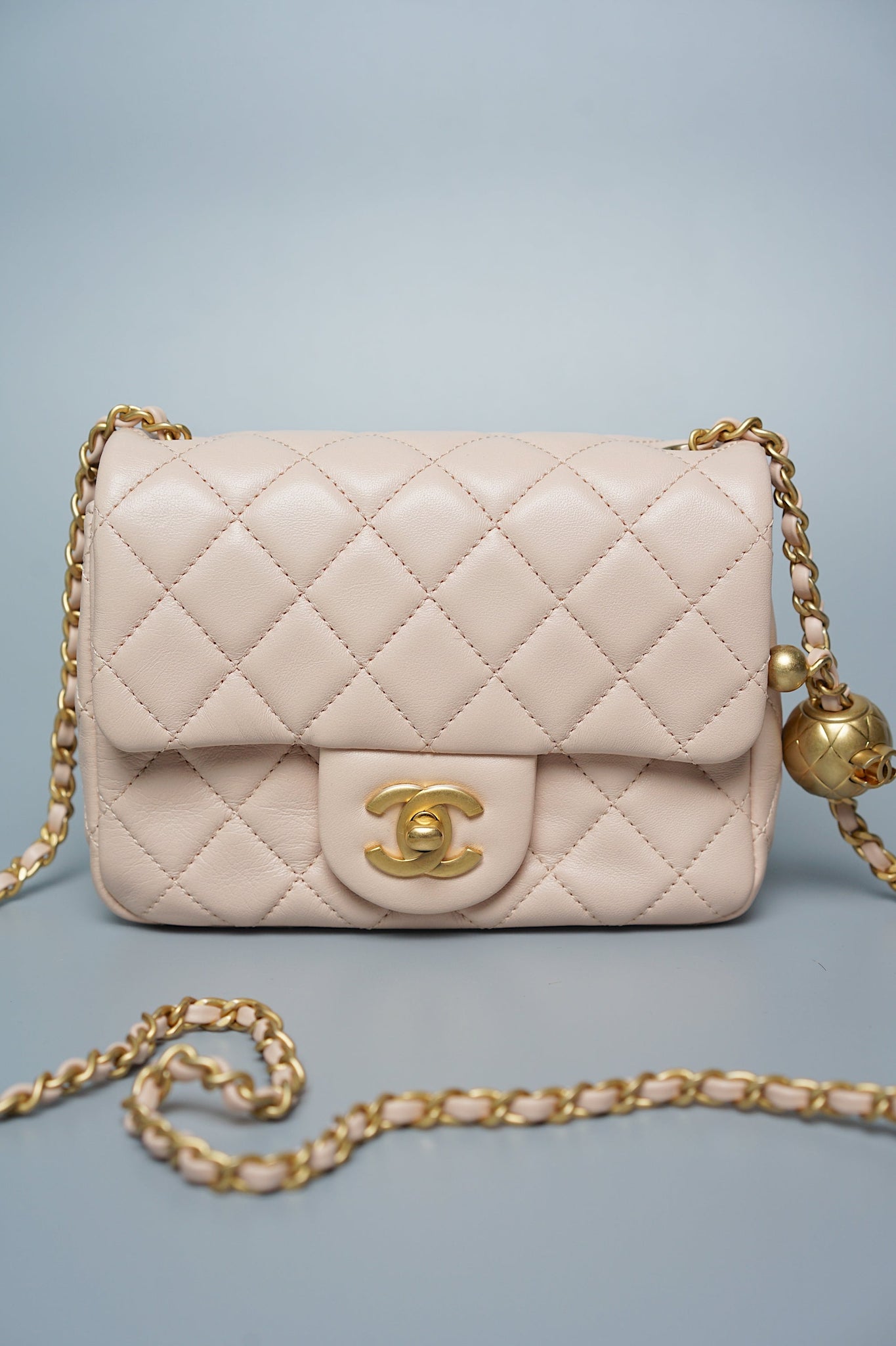 Chanel Mini Square in Rose Beige Lambskin (Brand New)