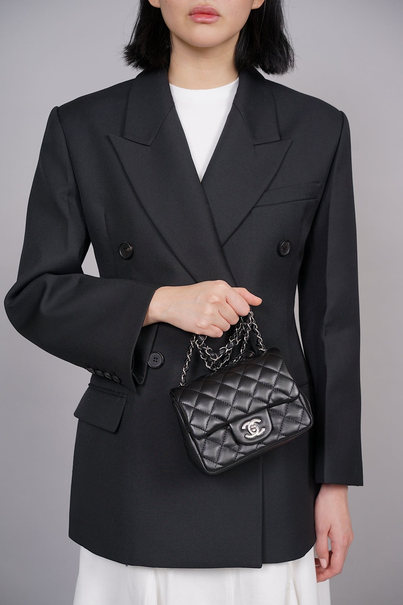 Chanel Classic Mini Square Flap in Black Lambskin Shw (Brand New)