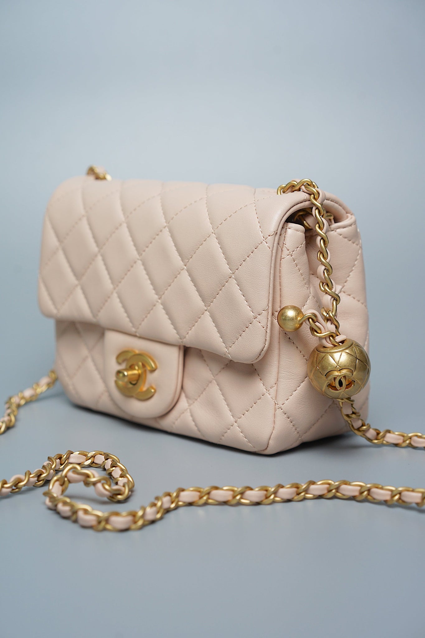 Chanel Mini Square in Rose Beige Lambskin (Brand New)