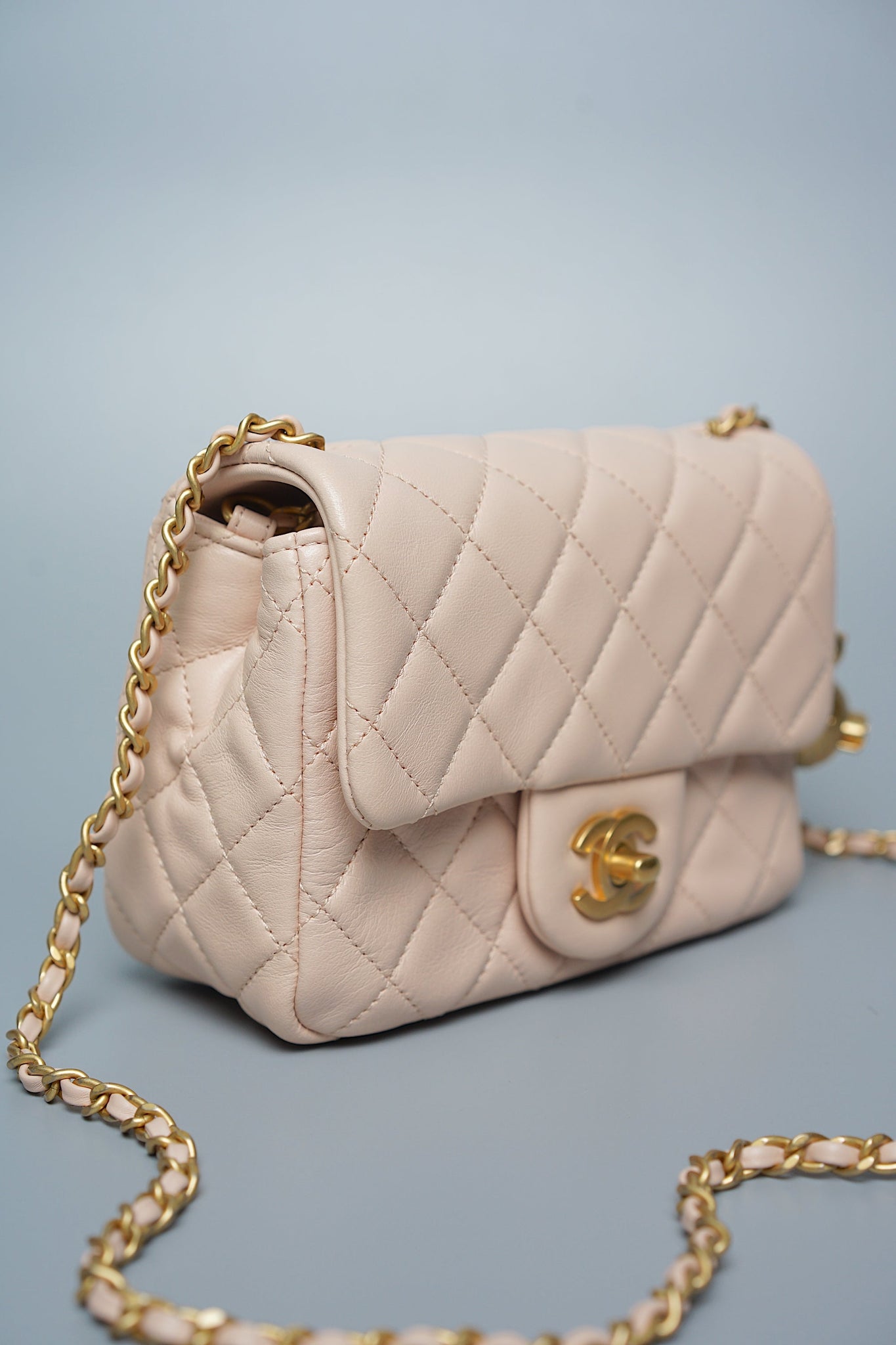Chanel Mini Square in Rose Beige Lambskin (Brand New)