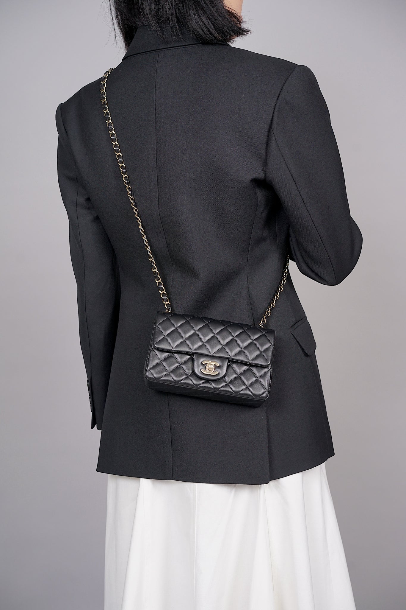 Chanel Classic Mini Rectangle Flap Bag in Black Lambskin Ghw (Brand New)