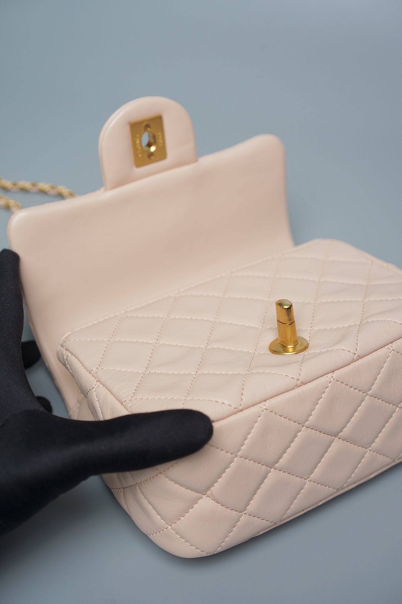 Chanel Mini Square in Rose Beige Lambskin (Brand New)