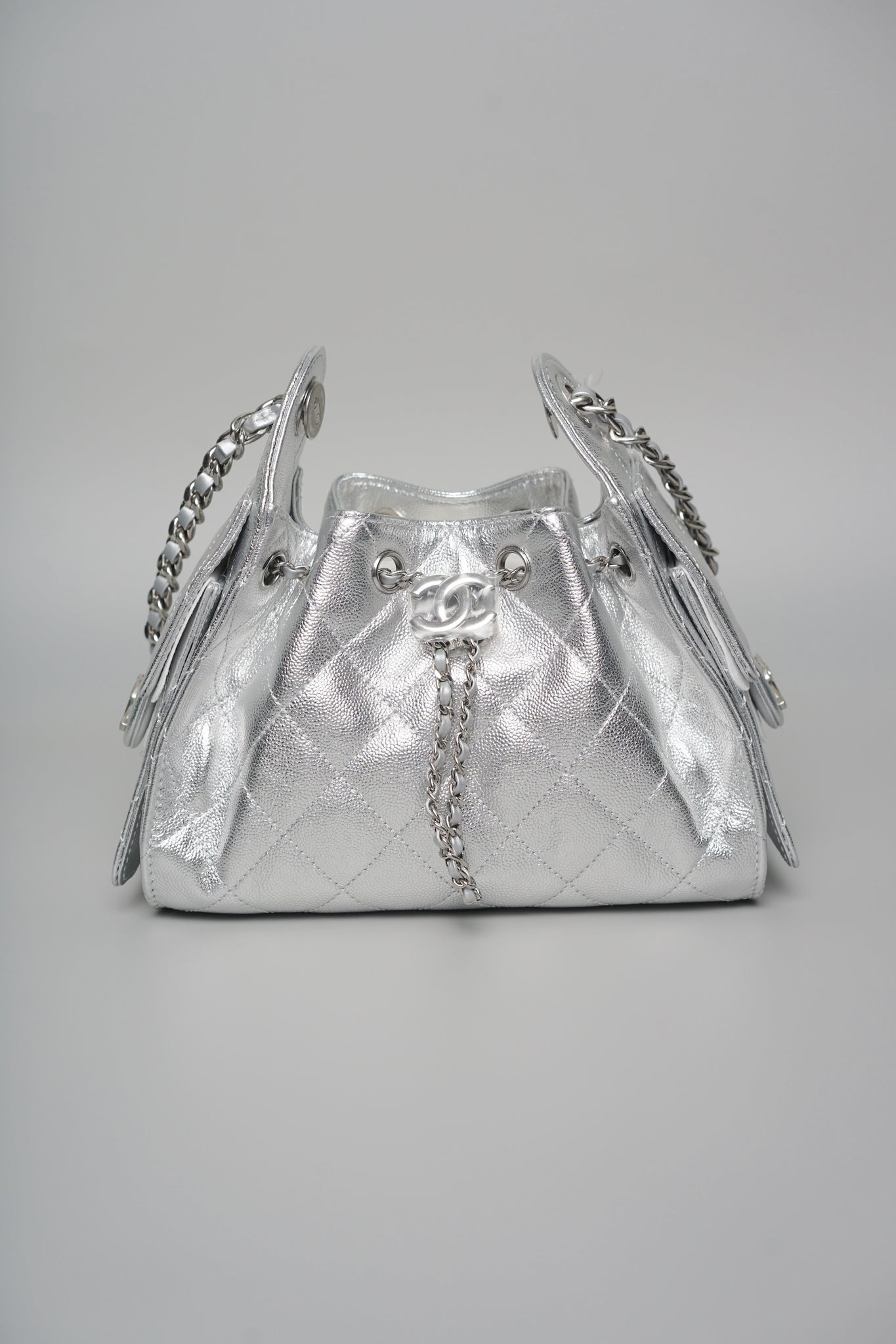 Chanel 25 Mini Handbag in Metallic Grained Calfskin Shw (Brand New)