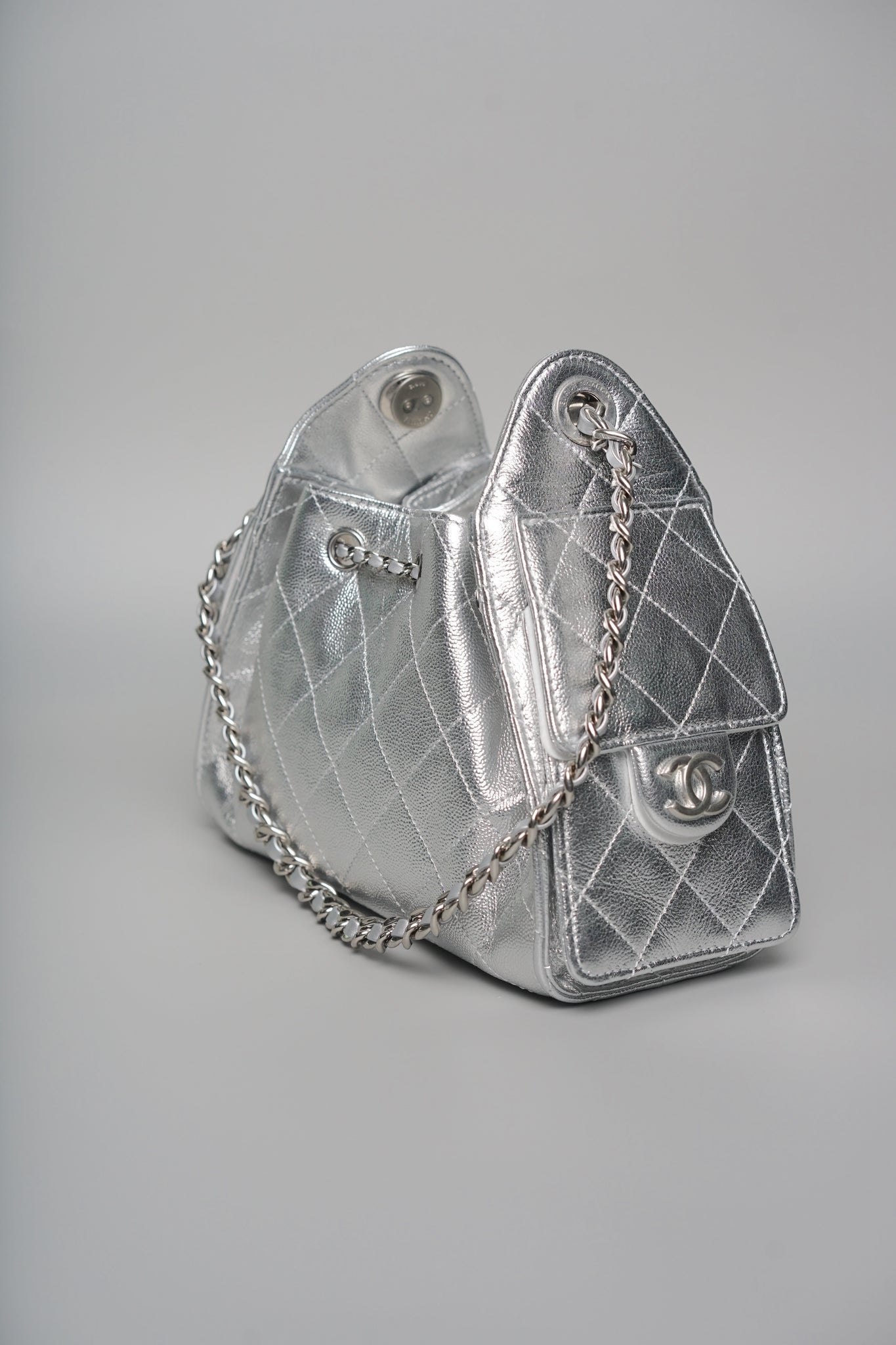 Chanel 25 Mini Handbag in Metallic Grained Calfskin Shw (Brand New)