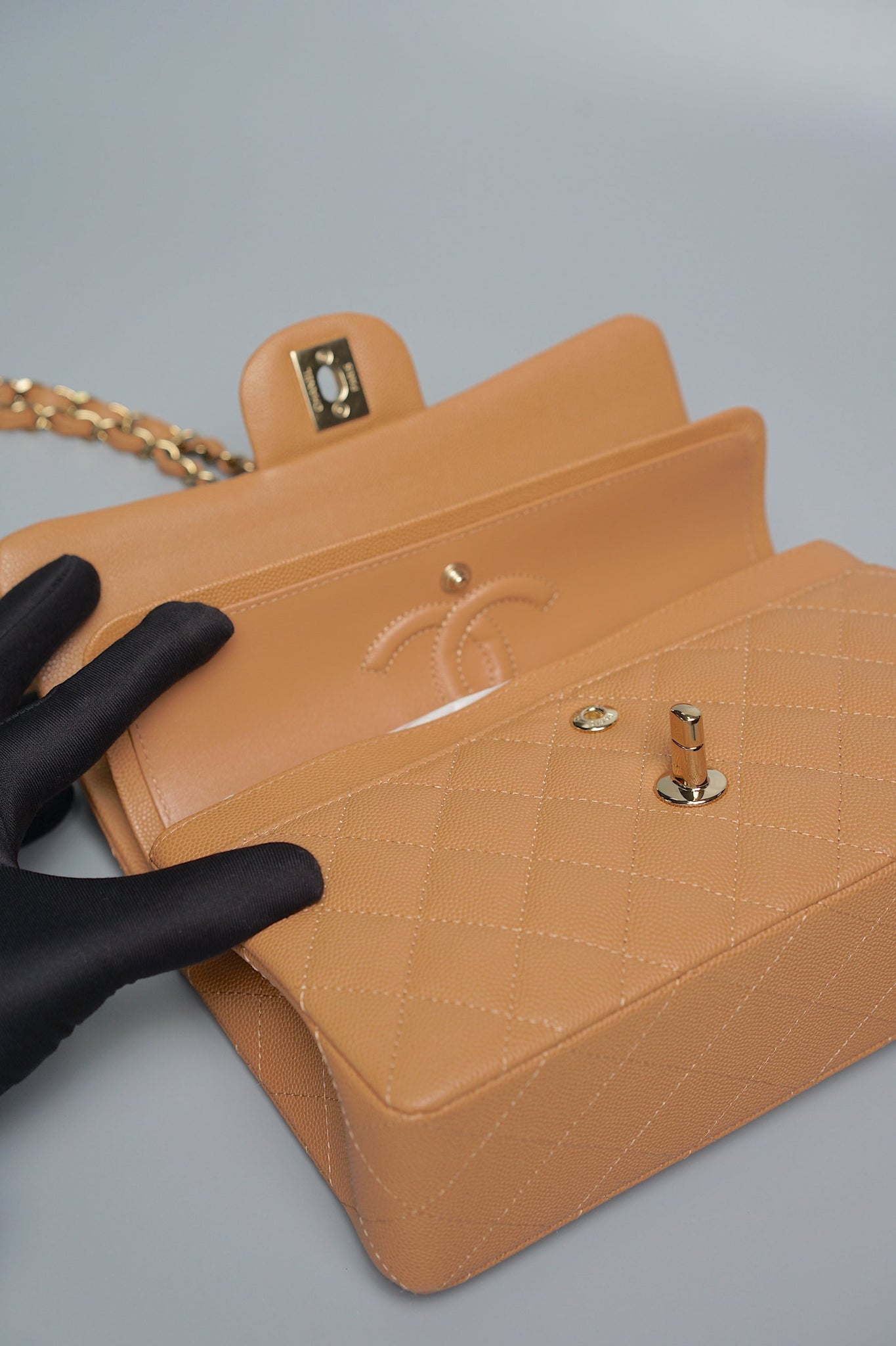 Chanel Small Double Flap in Dark Beige Caviar (Brand New)