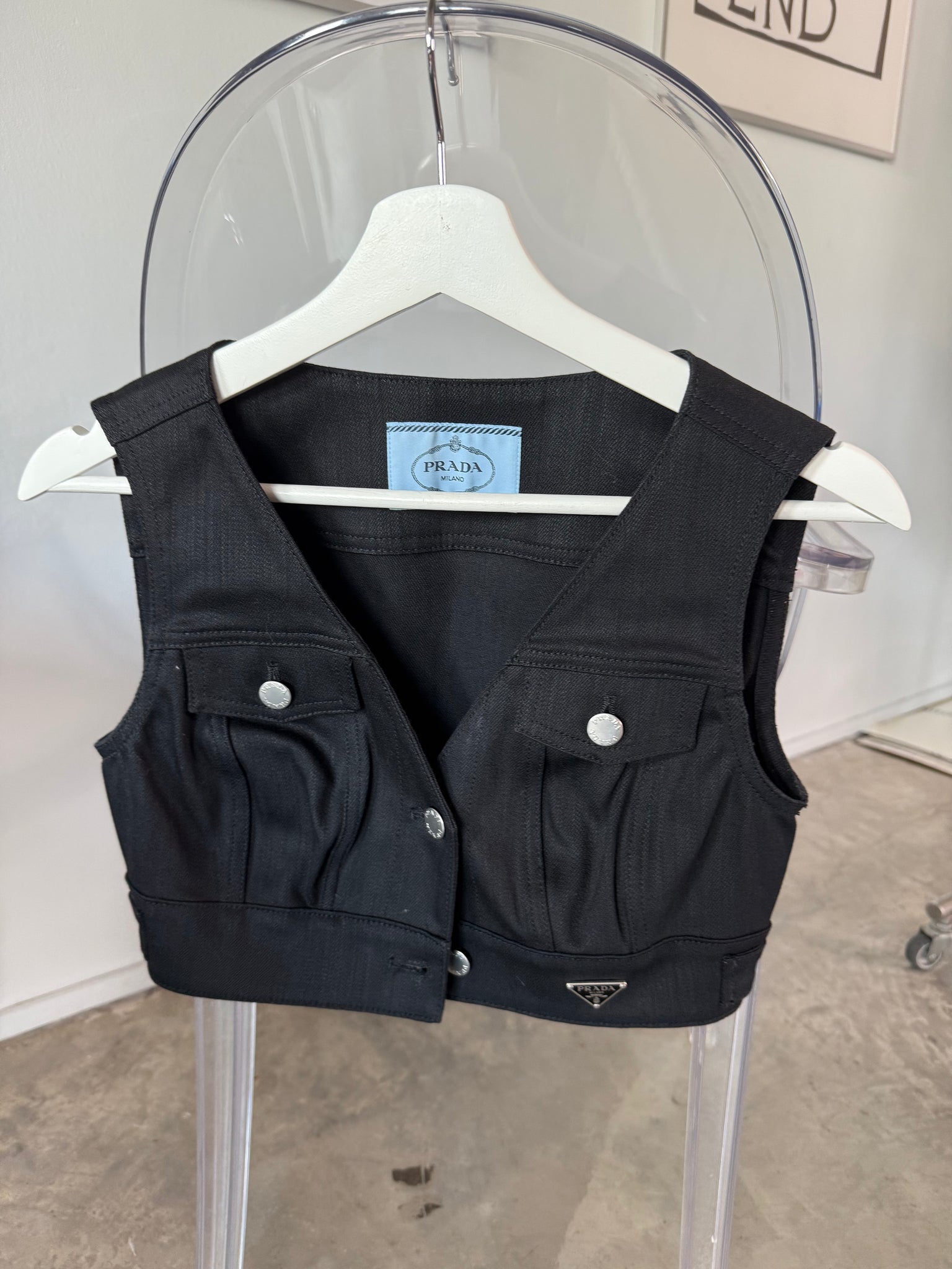 Prada Black Denim Vest Top