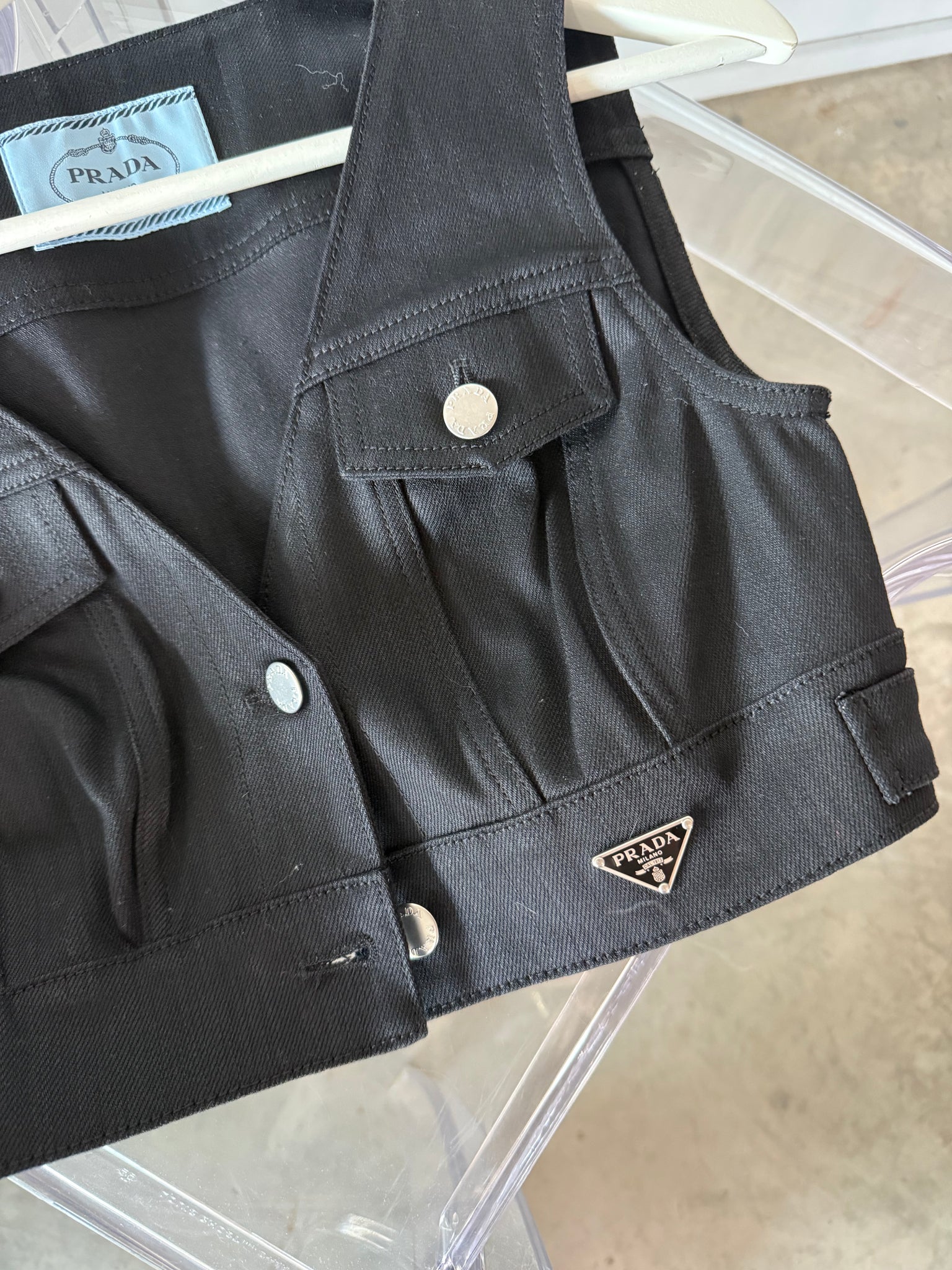 Prada Black Denim Vest Top