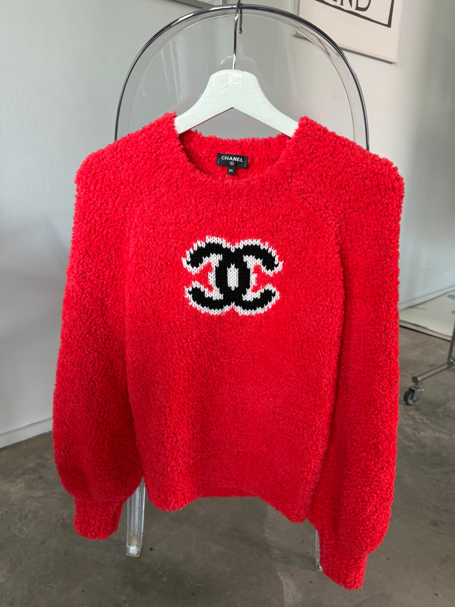 Chanel CC Logo Sweater in Red Size 34