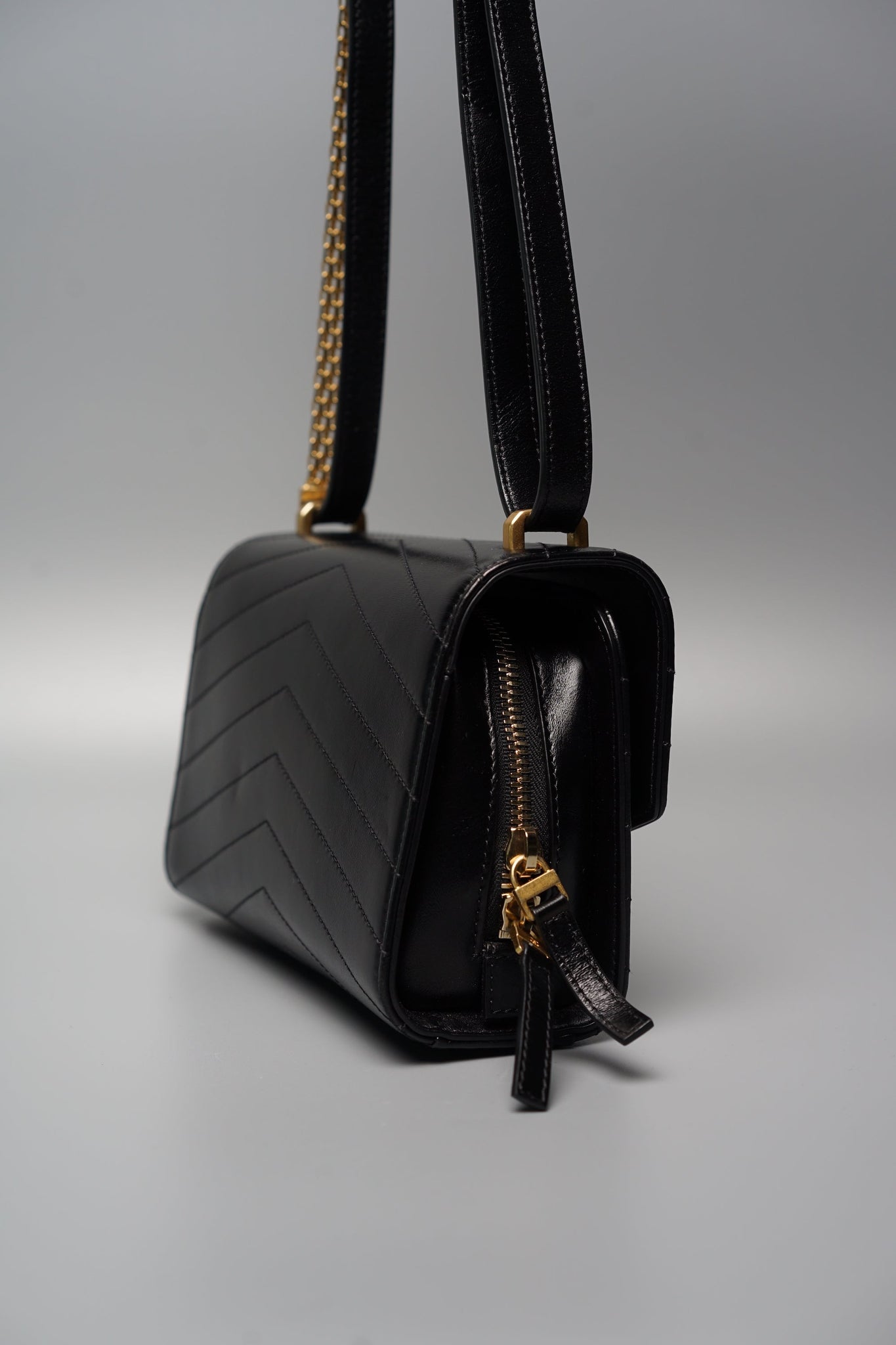 Chanel Chevron Flap Bag in Black Antique Gold