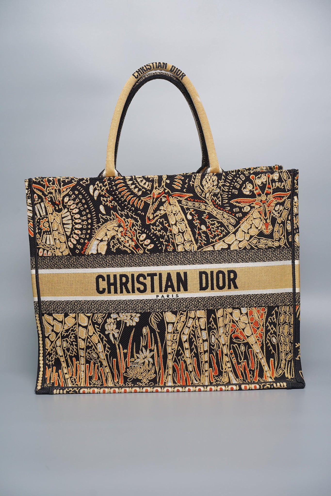 Dior Large Book Tote in Black/gold embroidery