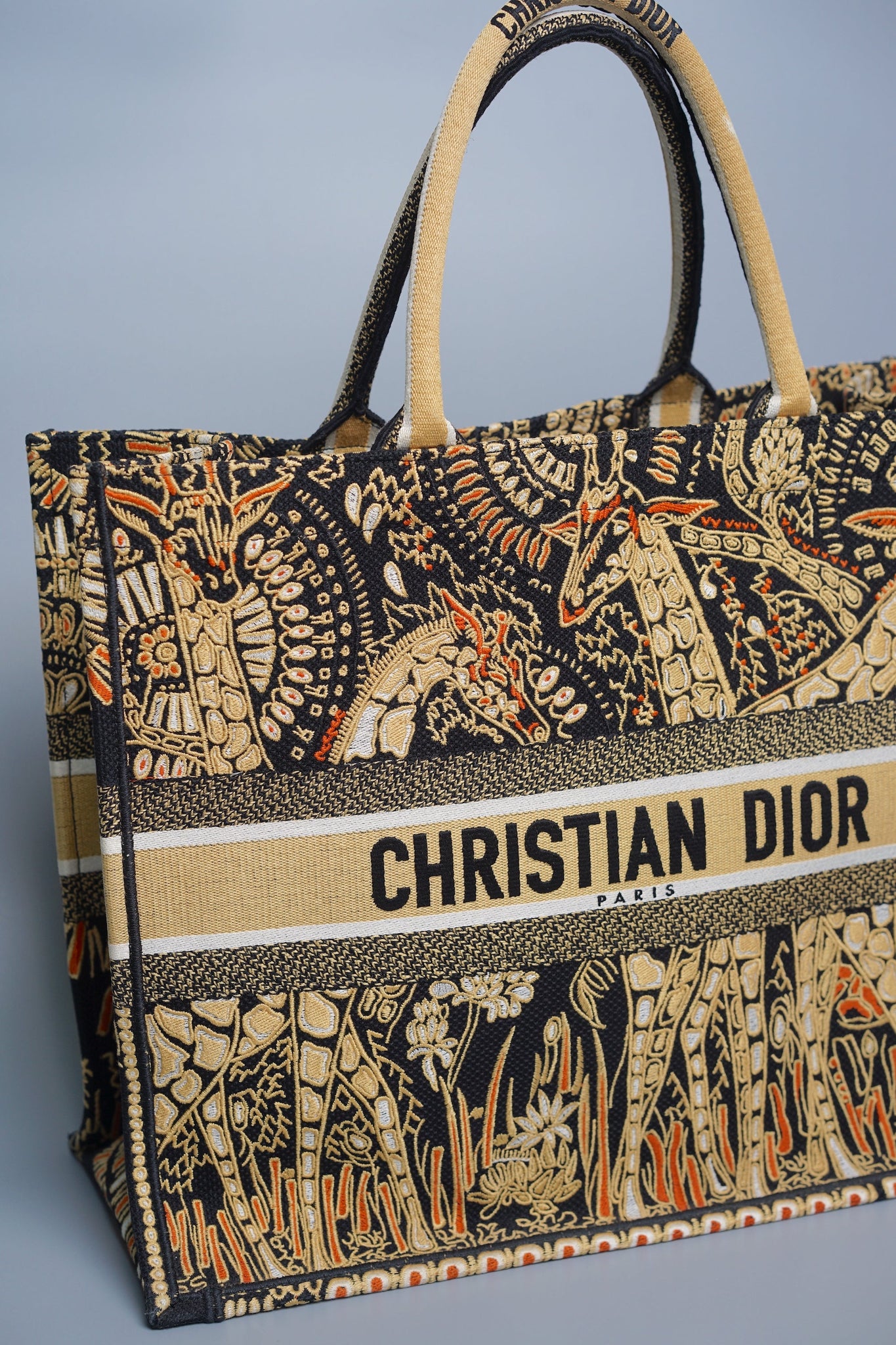 Dior Large Book Tote in Black/gold embroidery