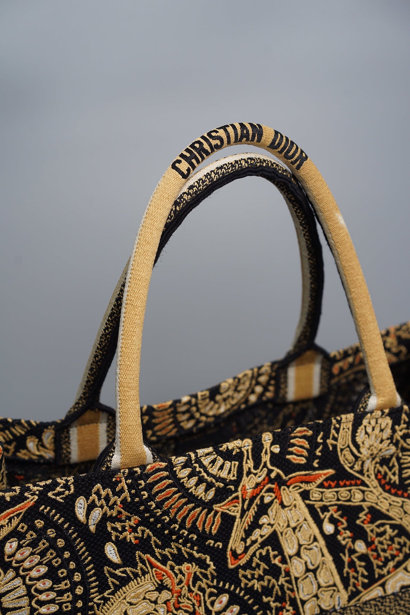 Dior Large Book Tote in Black/gold embroidery