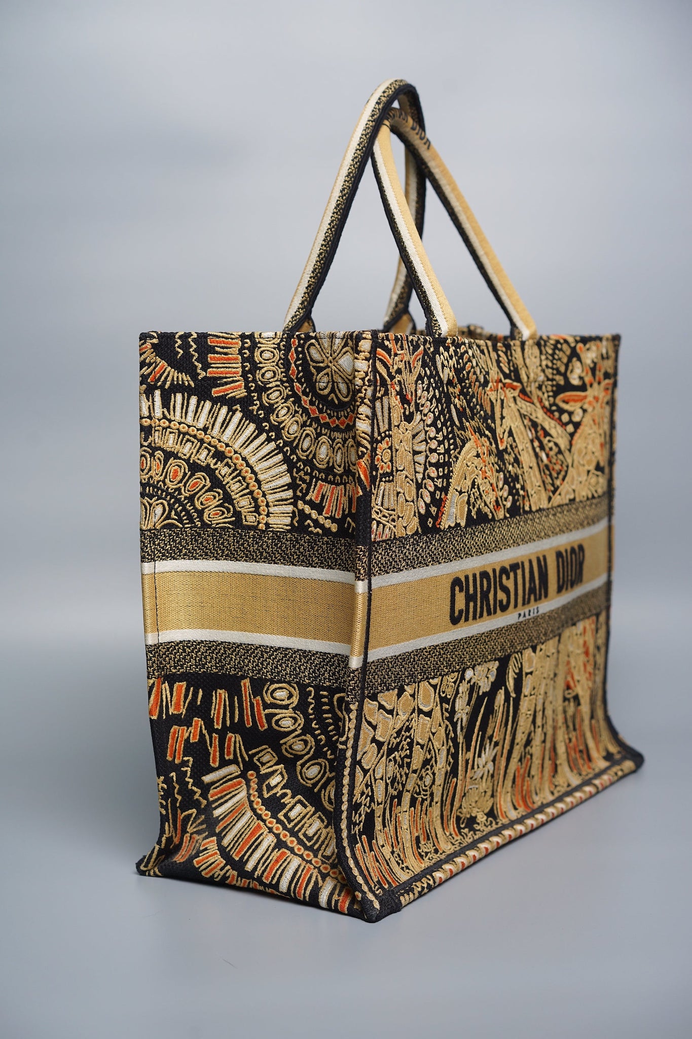 Dior Large Book Tote in Black/gold embroidery