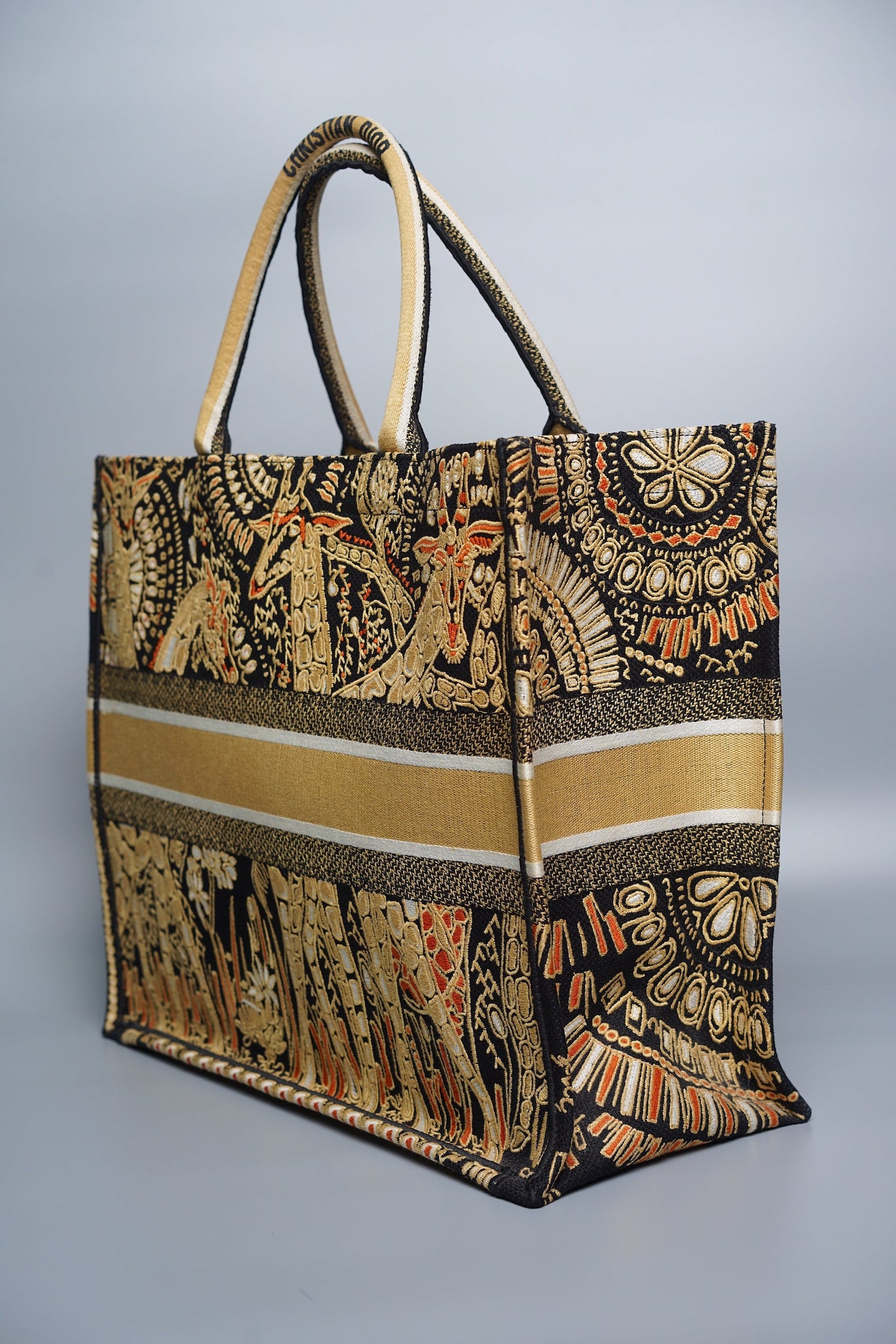 Dior Large Book Tote in Black/gold embroidery