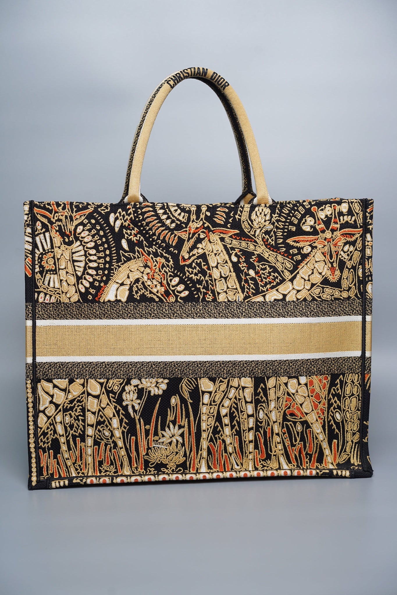 Dior Large Book Tote in Black/gold embroidery