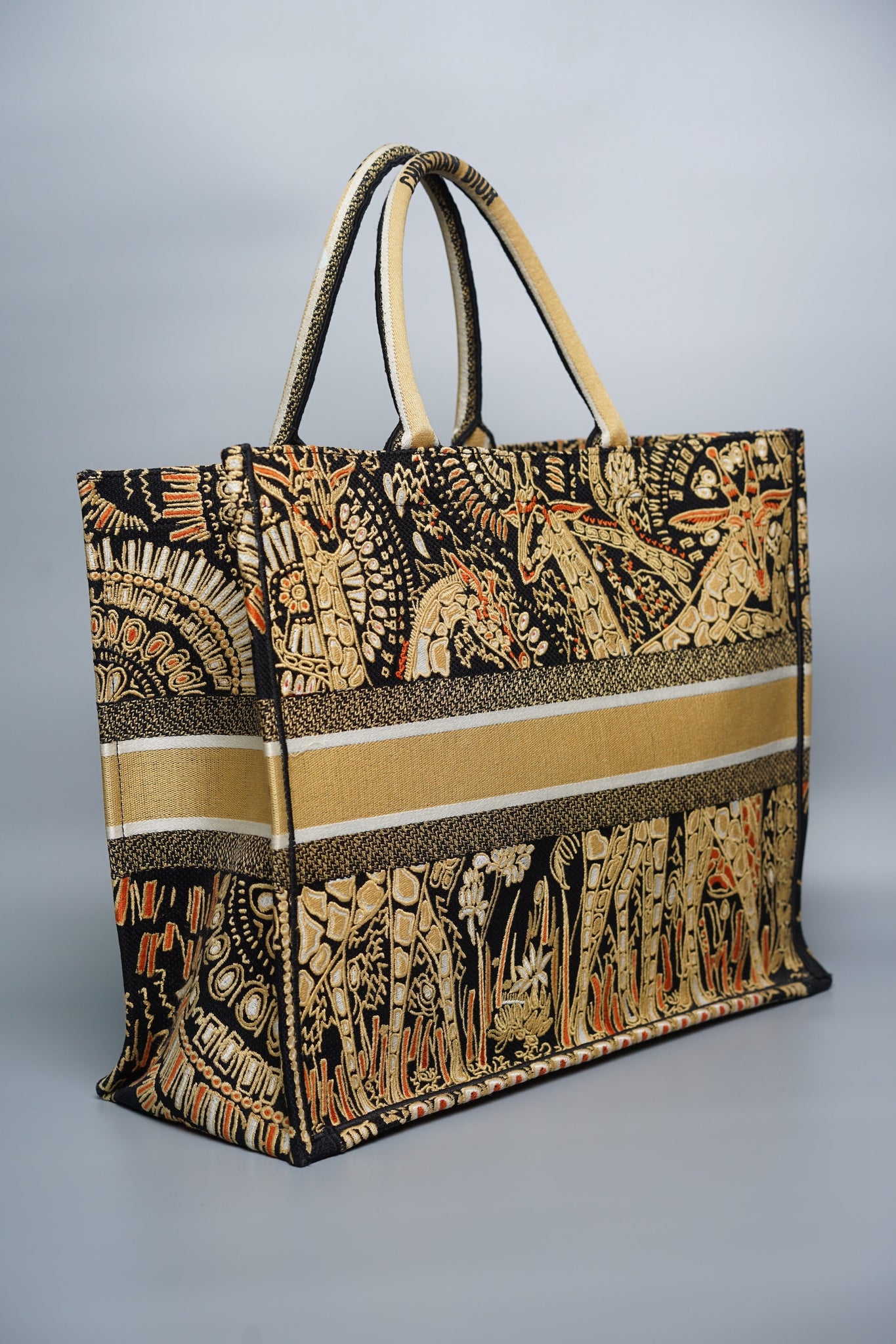 Dior Large Book Tote in Black/gold embroidery