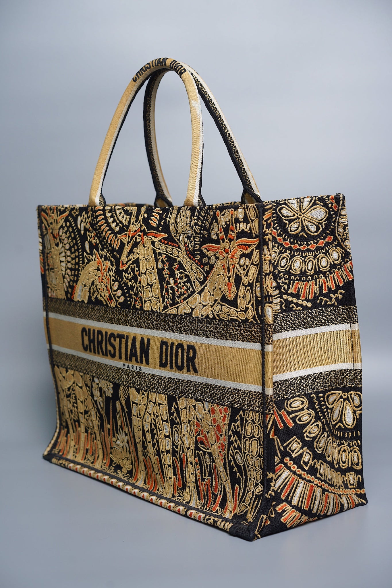 Dior Large Book Tote in Black/gold embroidery