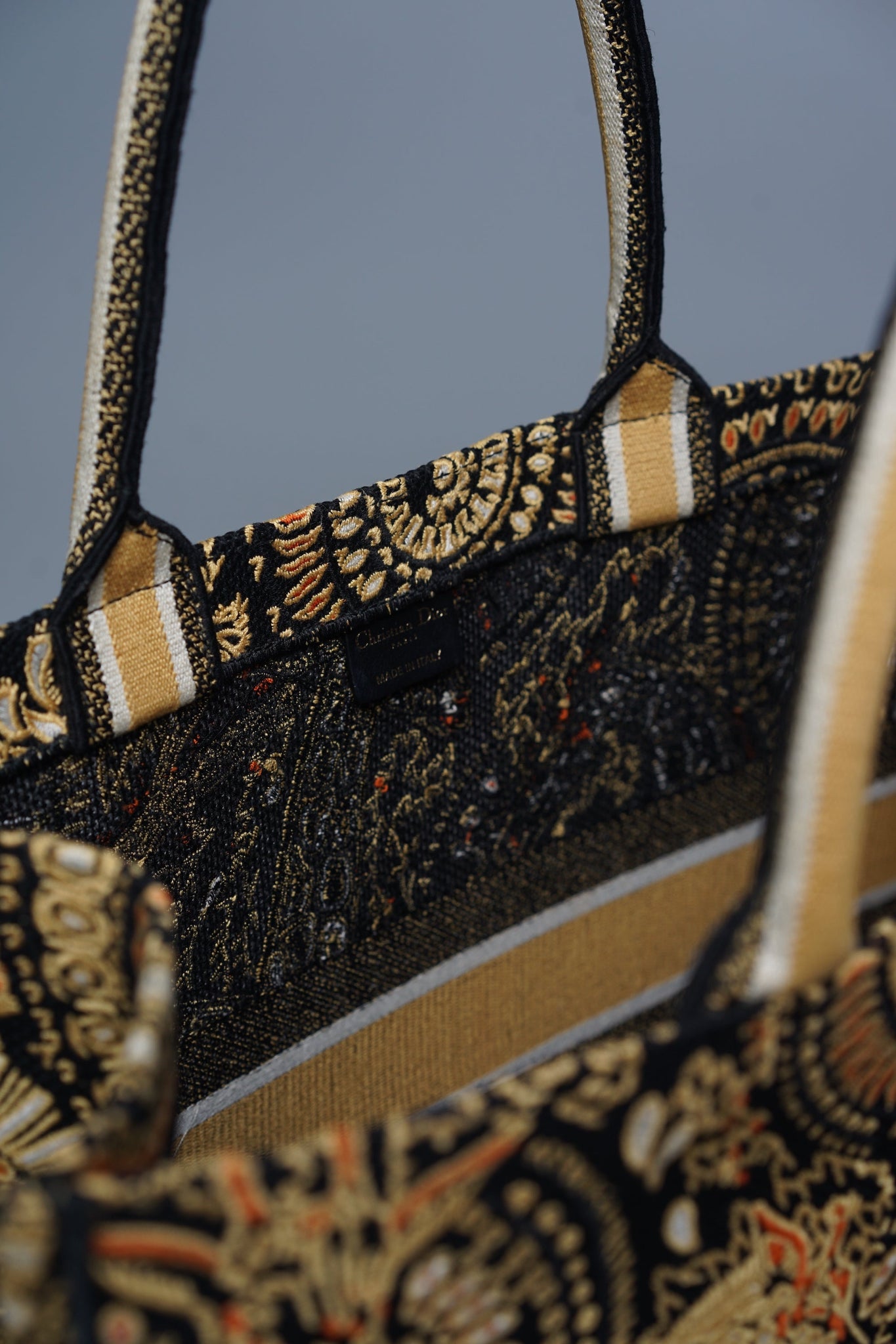 Dior Large Book Tote in Black/gold embroidery
