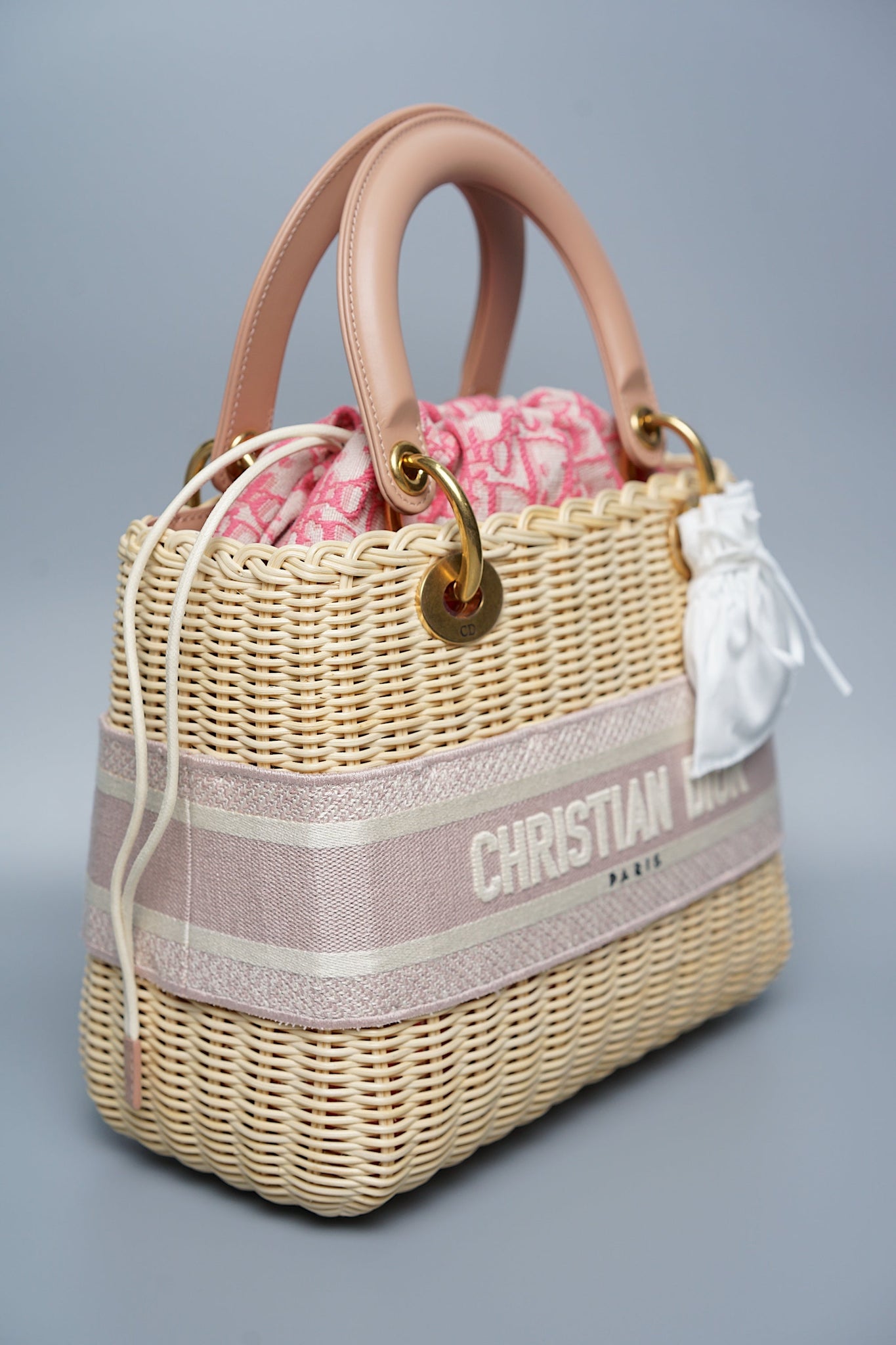 Lady Dior Wicker Bag Medium in Pink (Brand New)